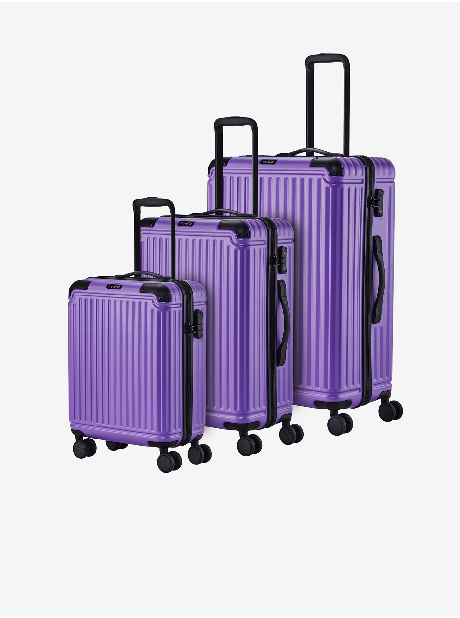 E-shop Sada tří cestovních kufrů ve fialové barvě Travelite Cruise 4w S,M,L