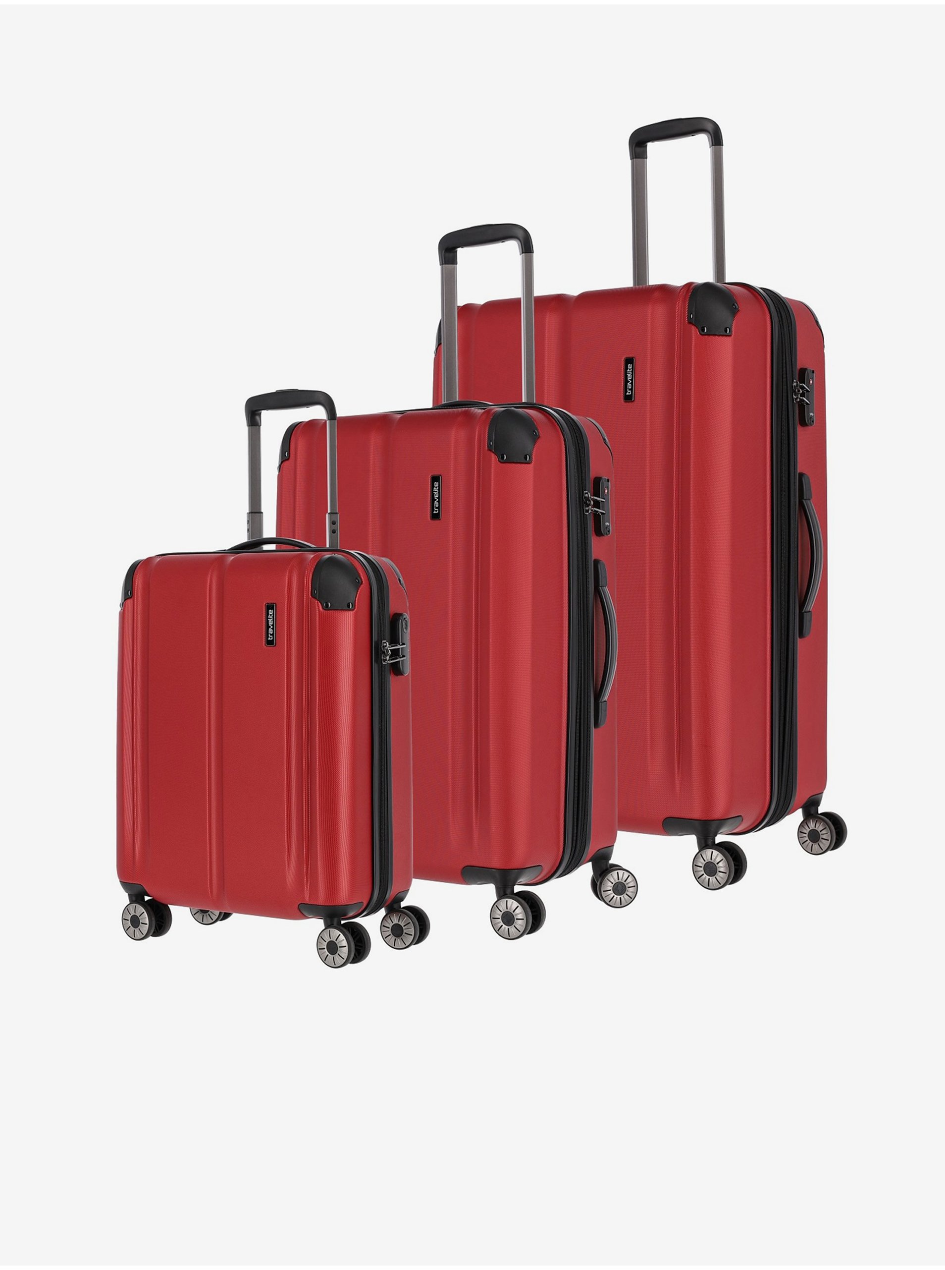 Levně Sada tří cestovních kufrů v červené barvě Travelite City 4w S,M,L