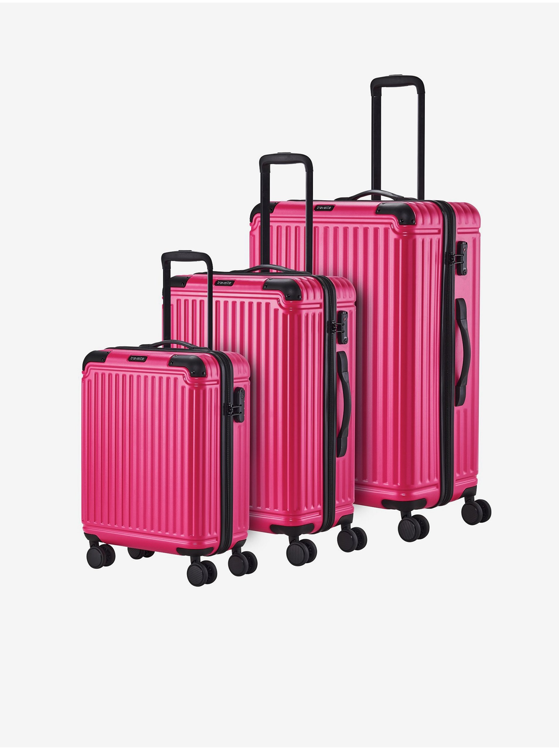 Levně Sada tří cestovních kufrů v růžové barvě Travelite Cruise 4w S,M,L