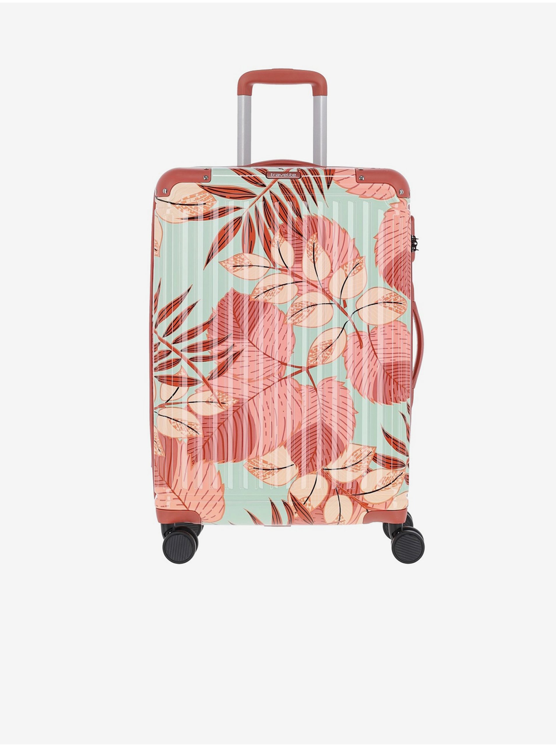 Levně Tyrkysovo-růžový květovaný cestovní kufr Travelite Cruise 4w L