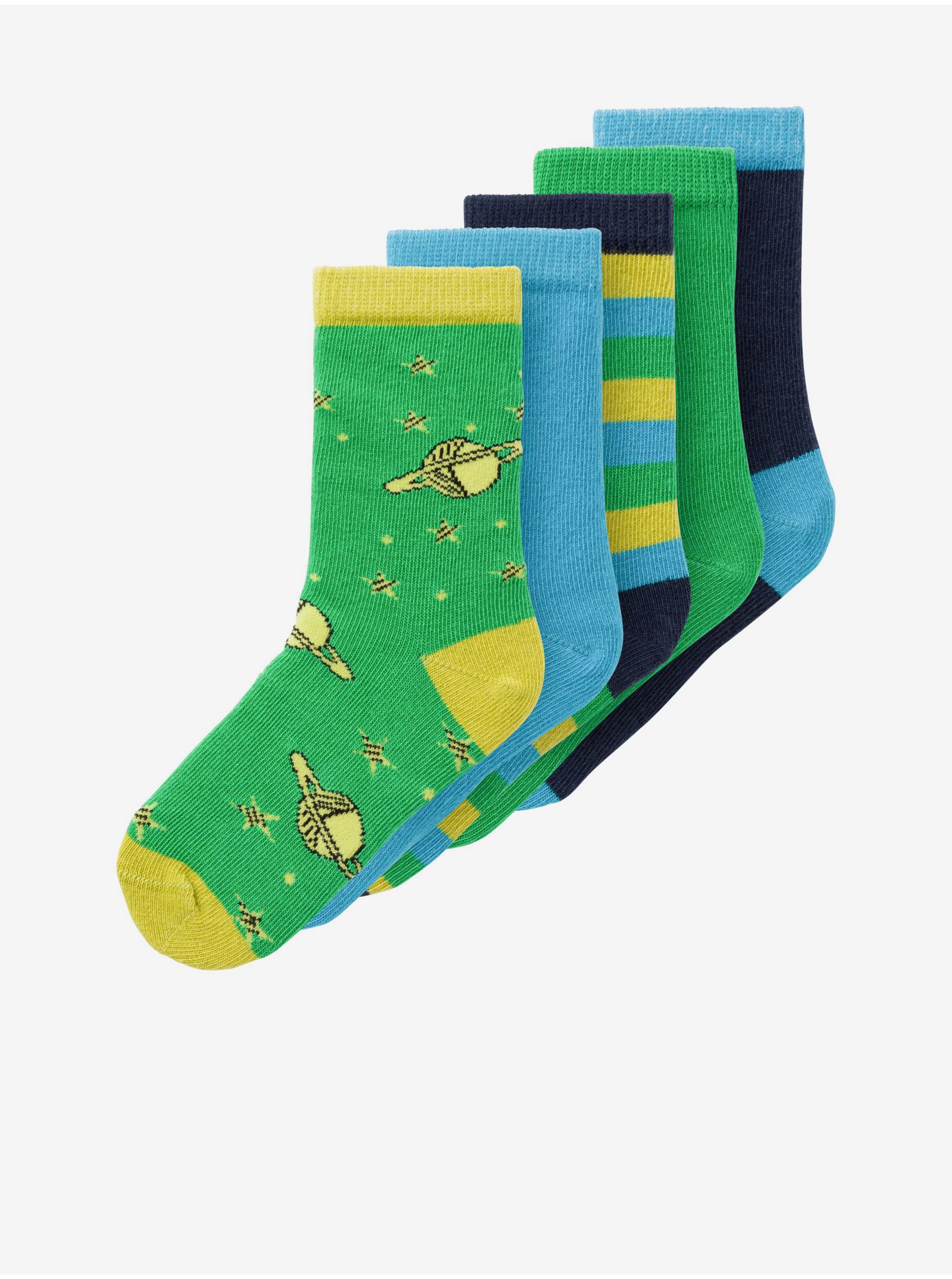 Levně Sada pěti párů dětských ponožek v modré a zelené barvě name it Vagn