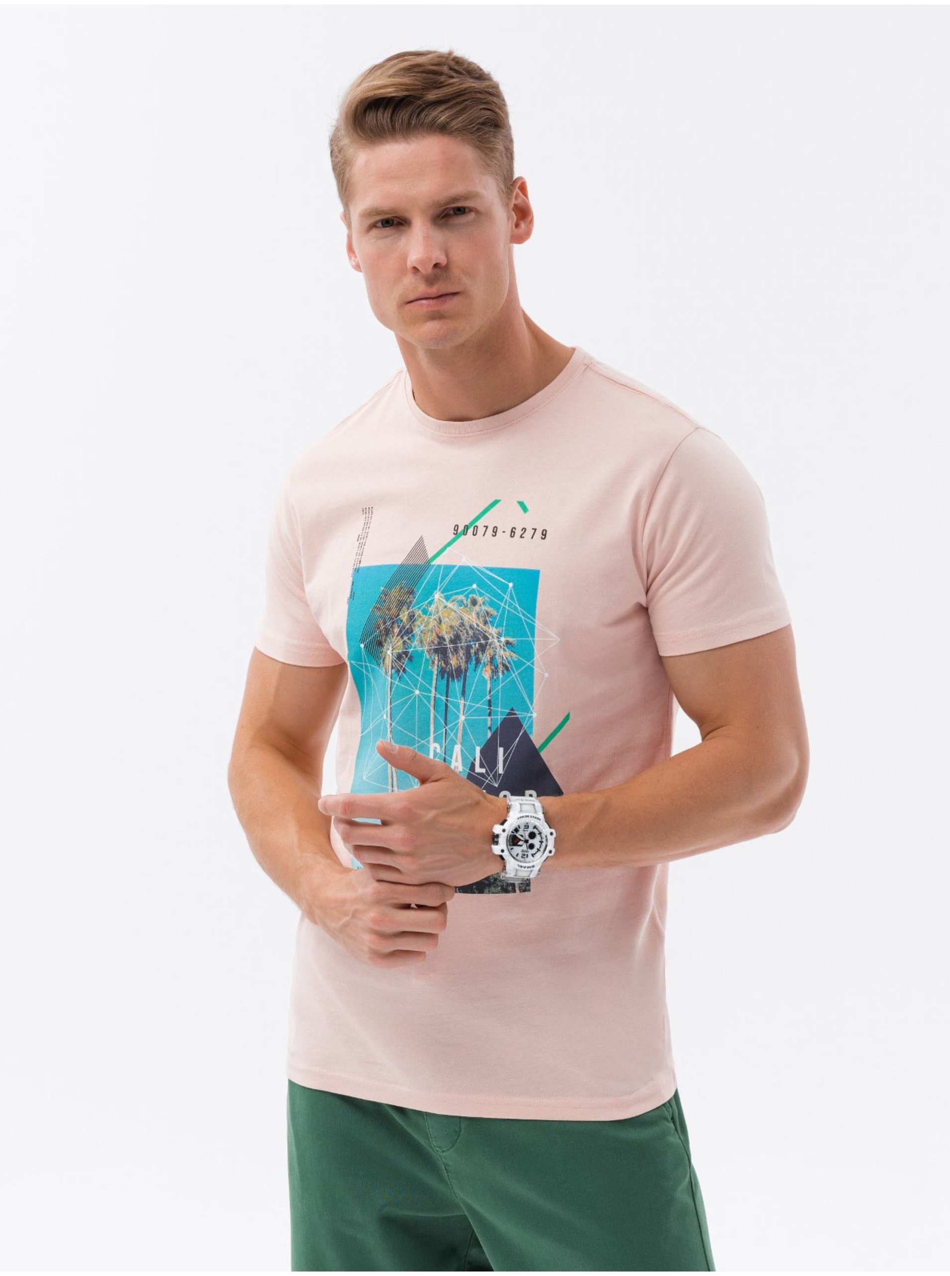 E-shop Světle růžové pánské tričko Ombre Clothing