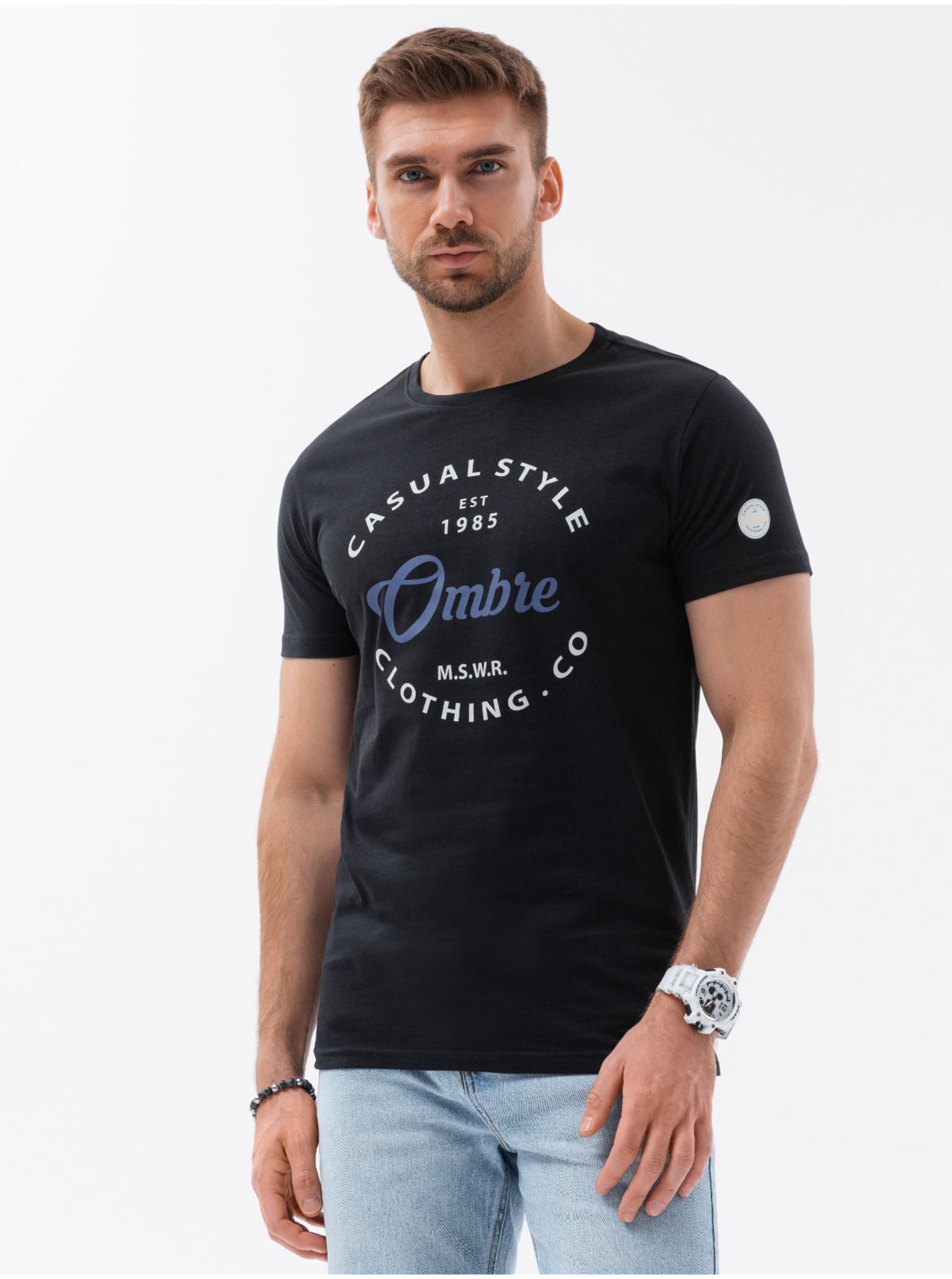Levně Pánské bavlněné tričko s potiskem - černé V1 S1752
