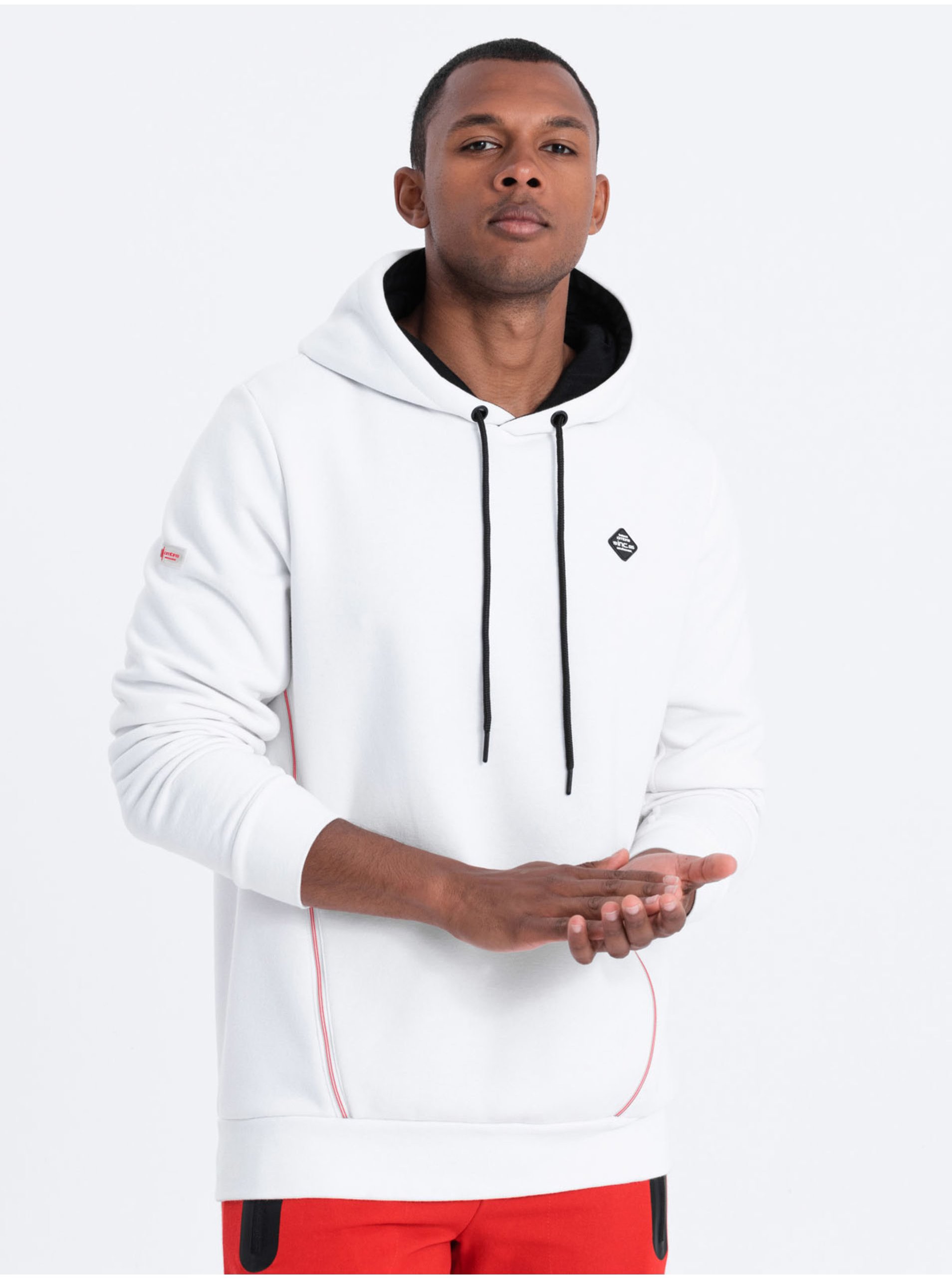 Lacno Biela pánska mikina s kapucňou Ombre Clothing
