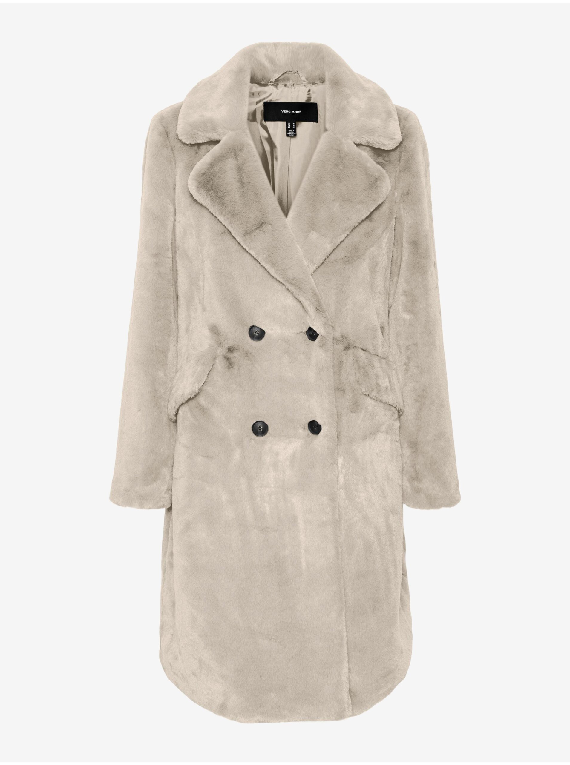 Levně Krémový dámský kabát z umělé kožešiny VERO MODA Sonjaelly
