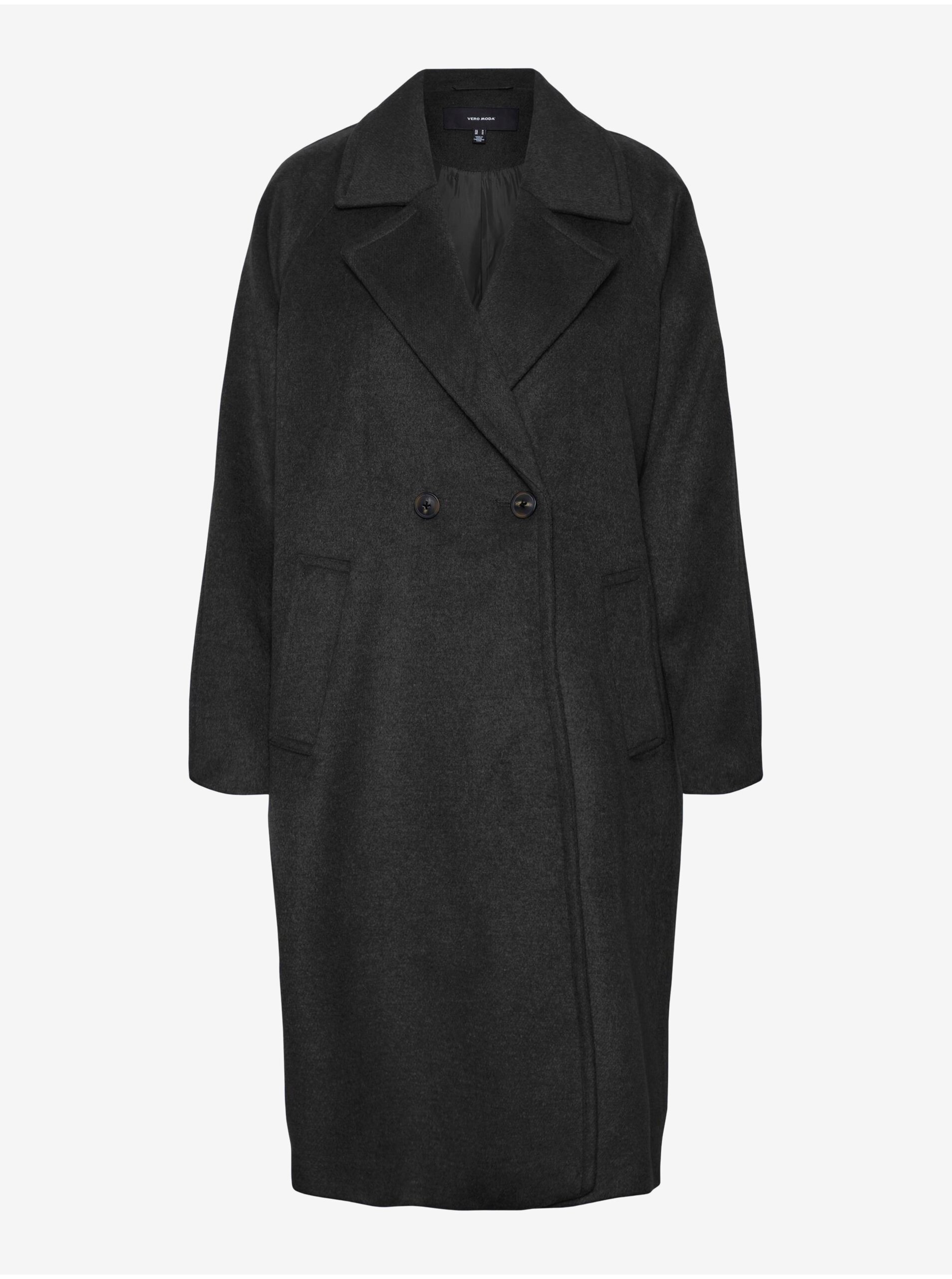 Lacno Čierny dámsky kabát s prímesou vlny VERO MODA Hazel
