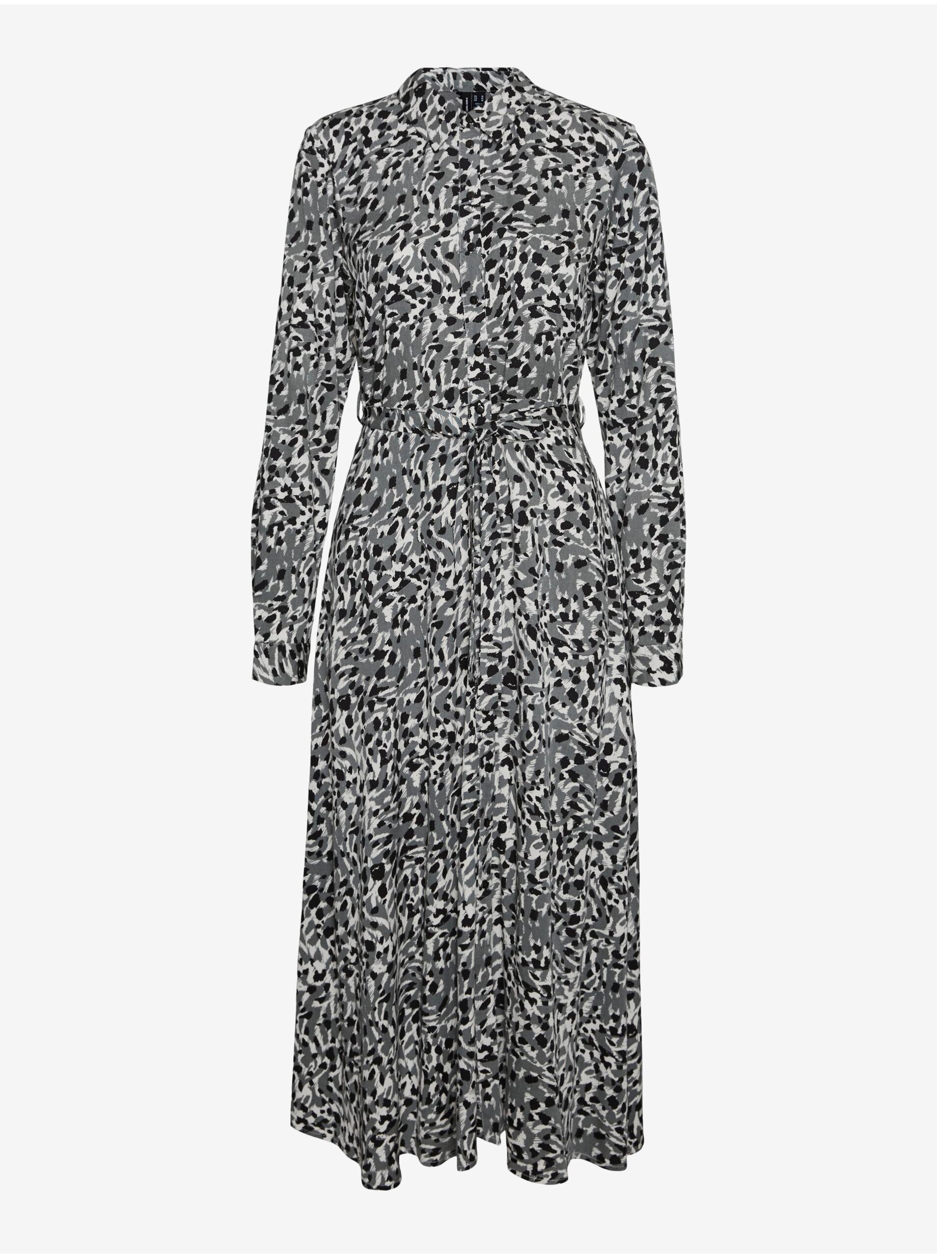 E-shop Šedé dámské vzorované košilové šaty VERO MODA Deb