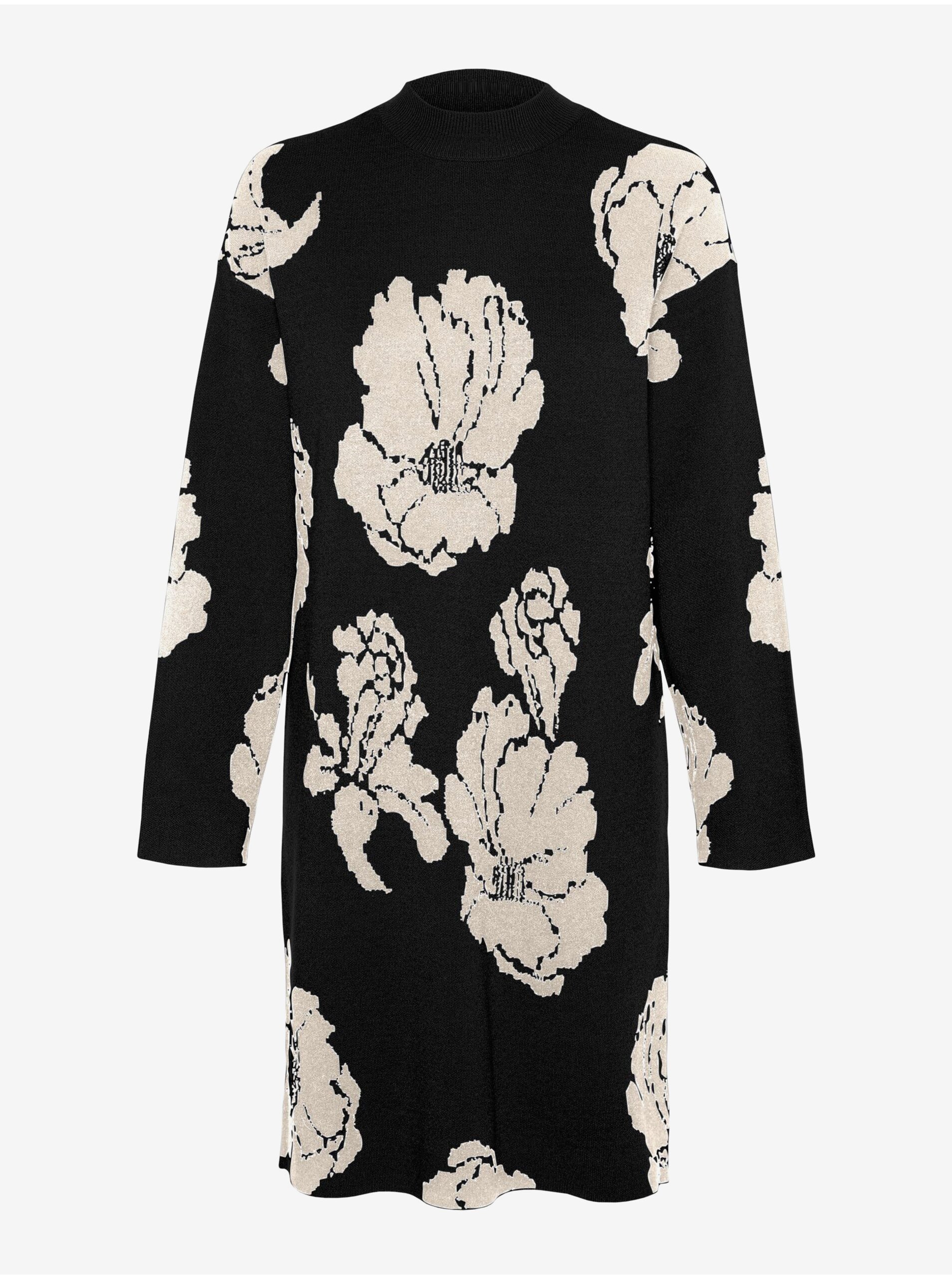 Levně Bílo-černé dámské květované svetrové šaty VERO MODA Flora
