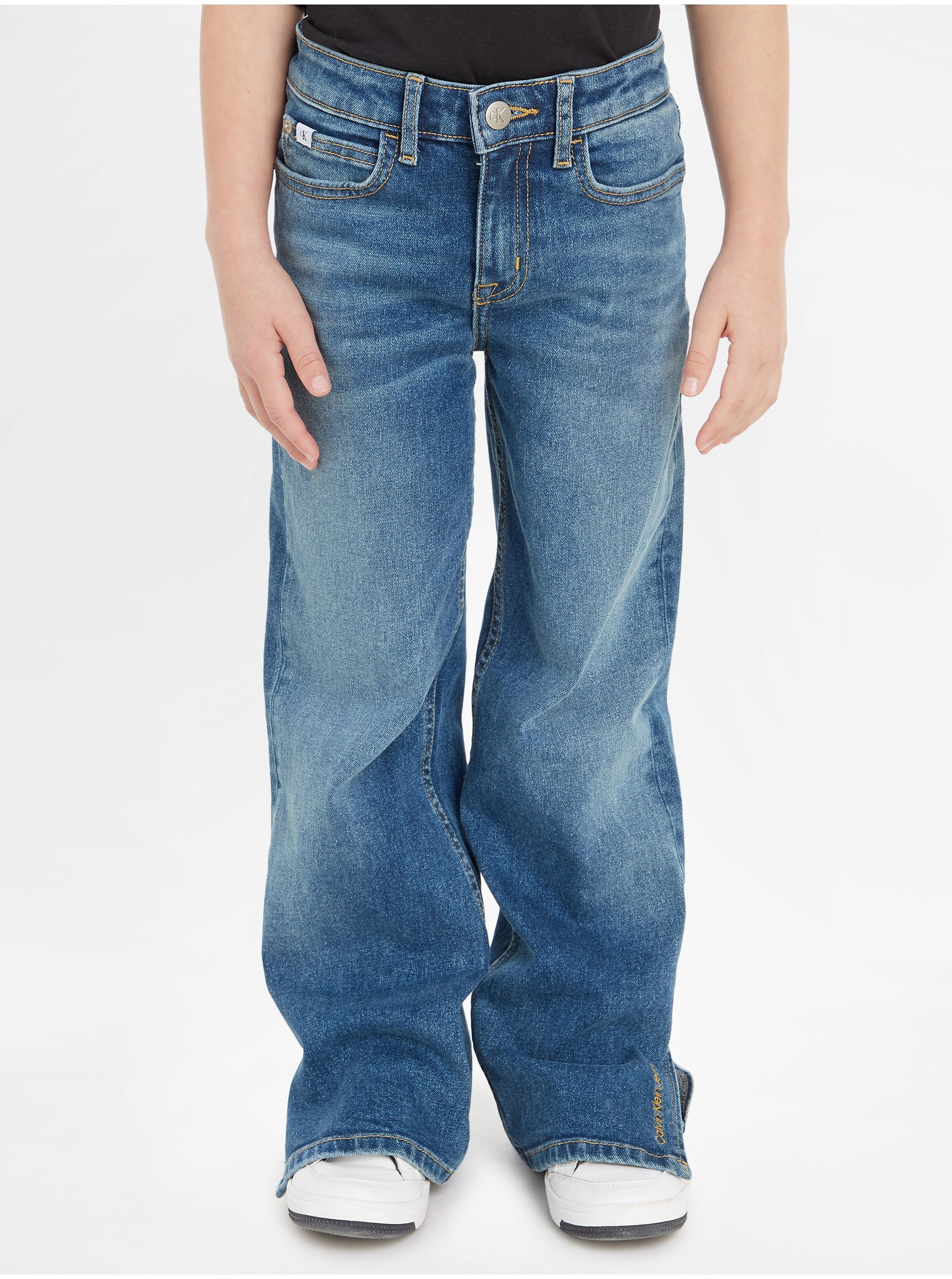 Lacno Modré dievčenské široké džínsy modrá Calvin Klein Jeans