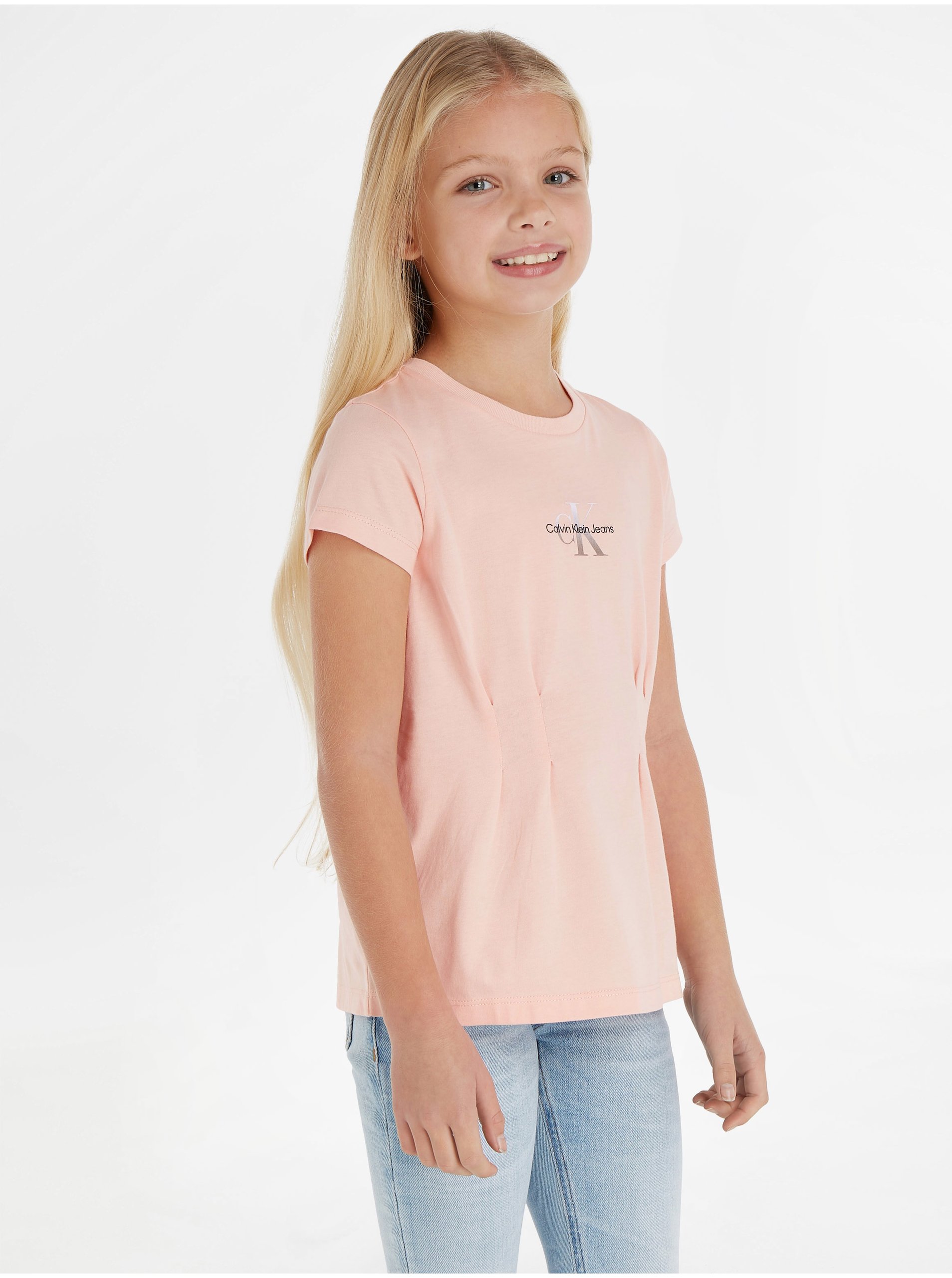 Levně Světle růžové holčičí tričko Calvin Klein Jeans