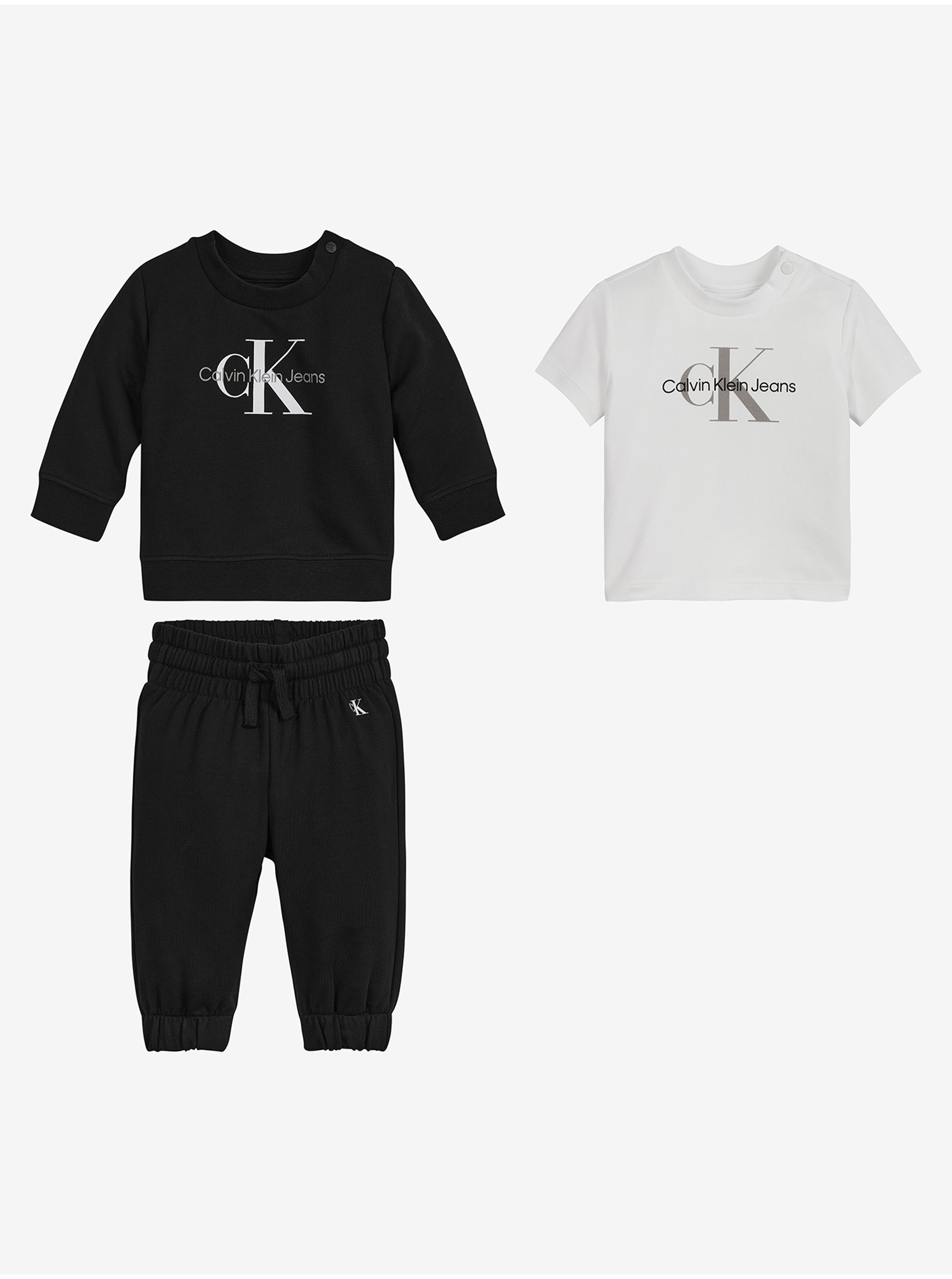 E-shop Sada dětské mikiny, tepláků a trička v bílé a černé barvě Calvin Klein Jeans