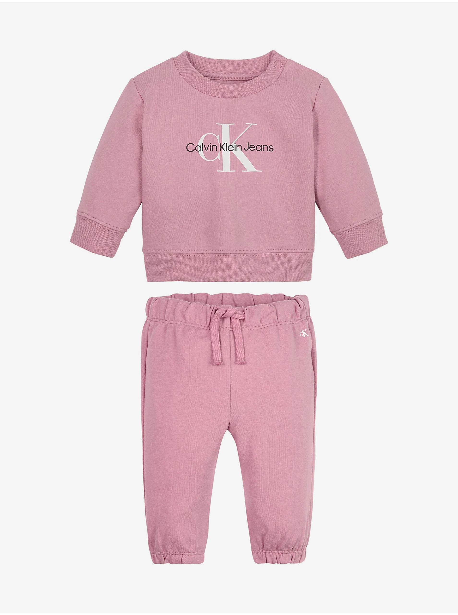 Levně Sada holčičí mikiny a tepláků v růžové barvě Calvin Klein Jeans