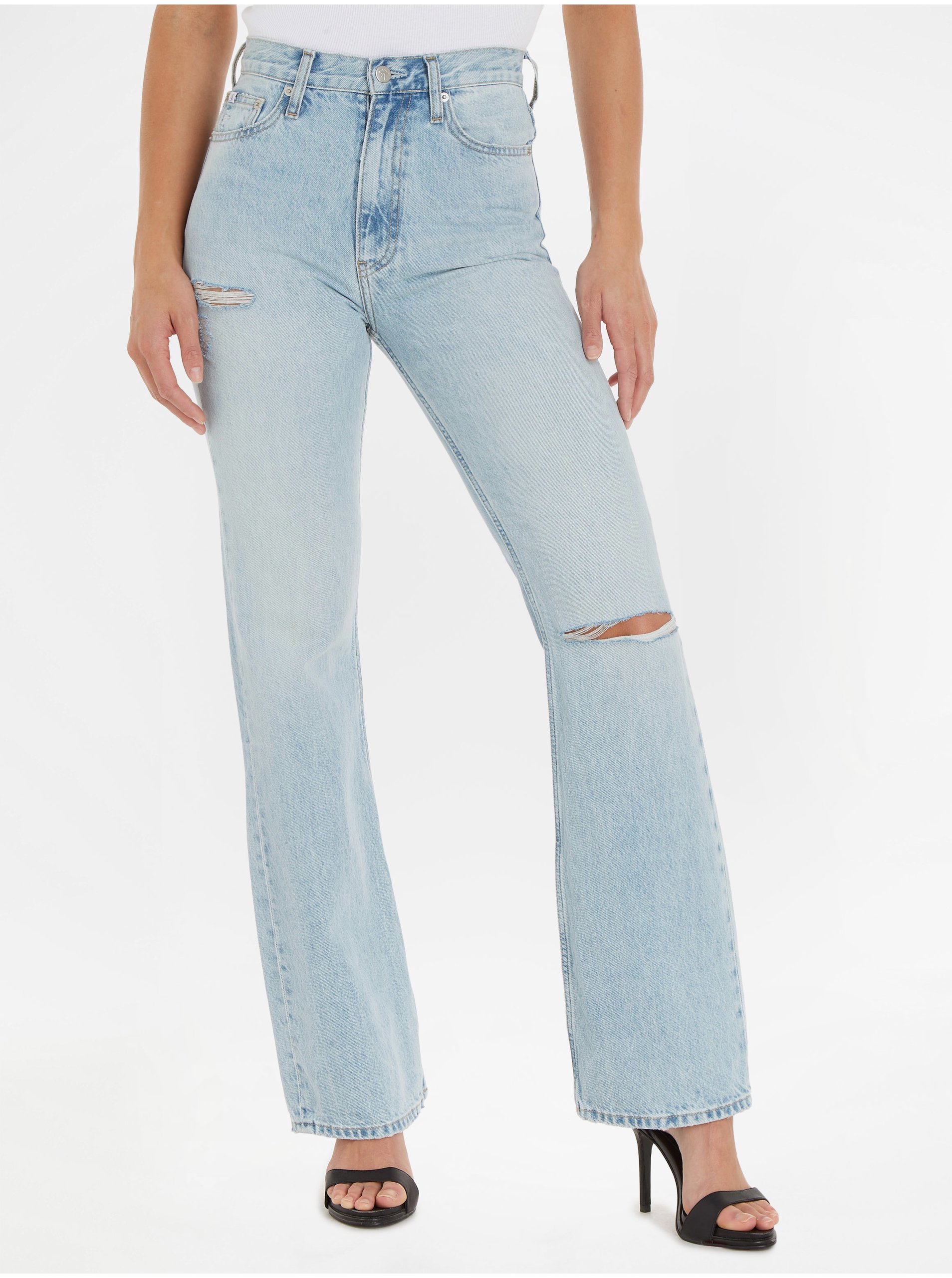 Lacno Svetlomodré dámske bootcut džínsy Calvin Klein Jeans