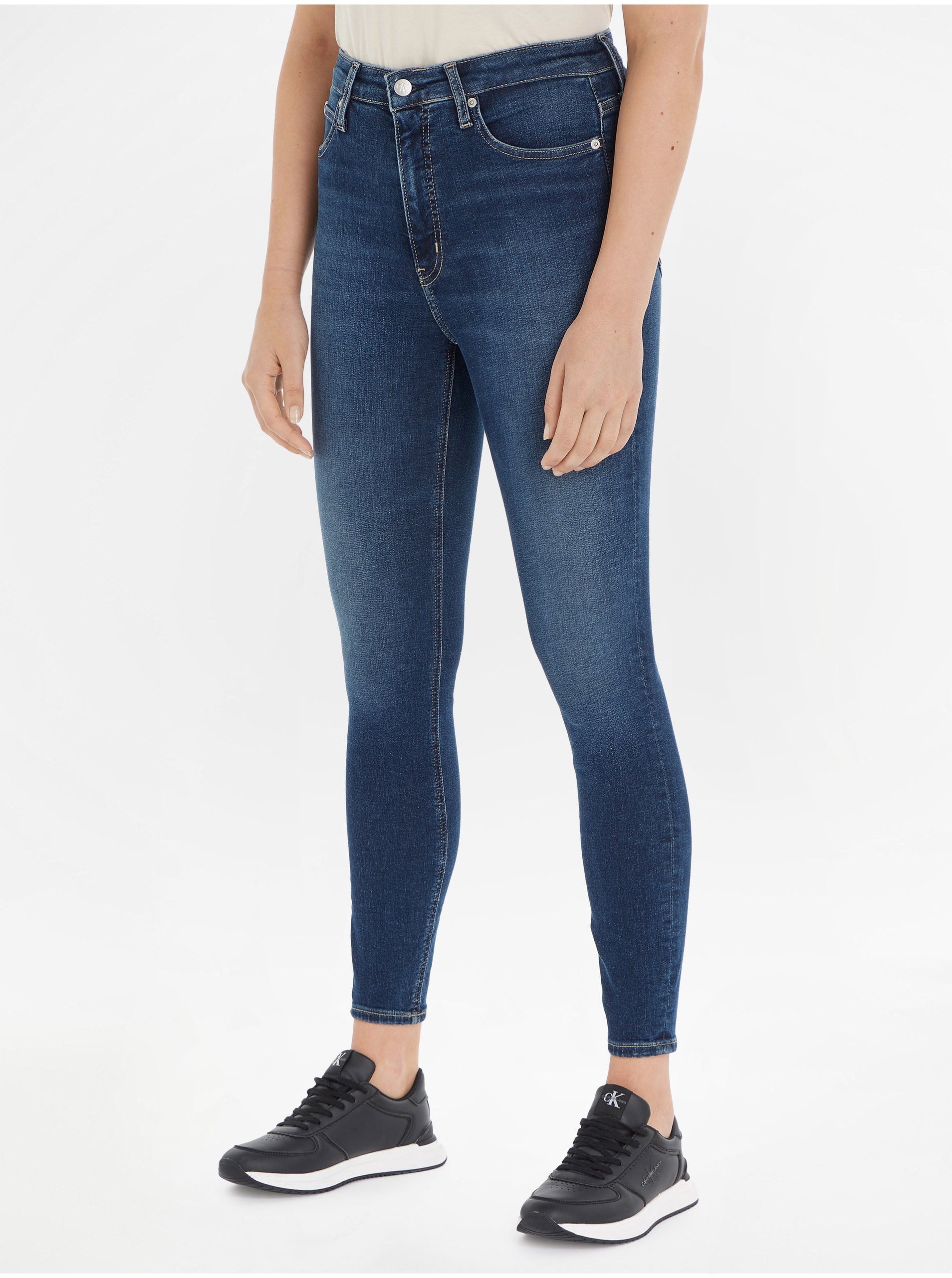 Lacno Tmavomodré dámske skinny fit džínsy Calvin Klein Jeans
