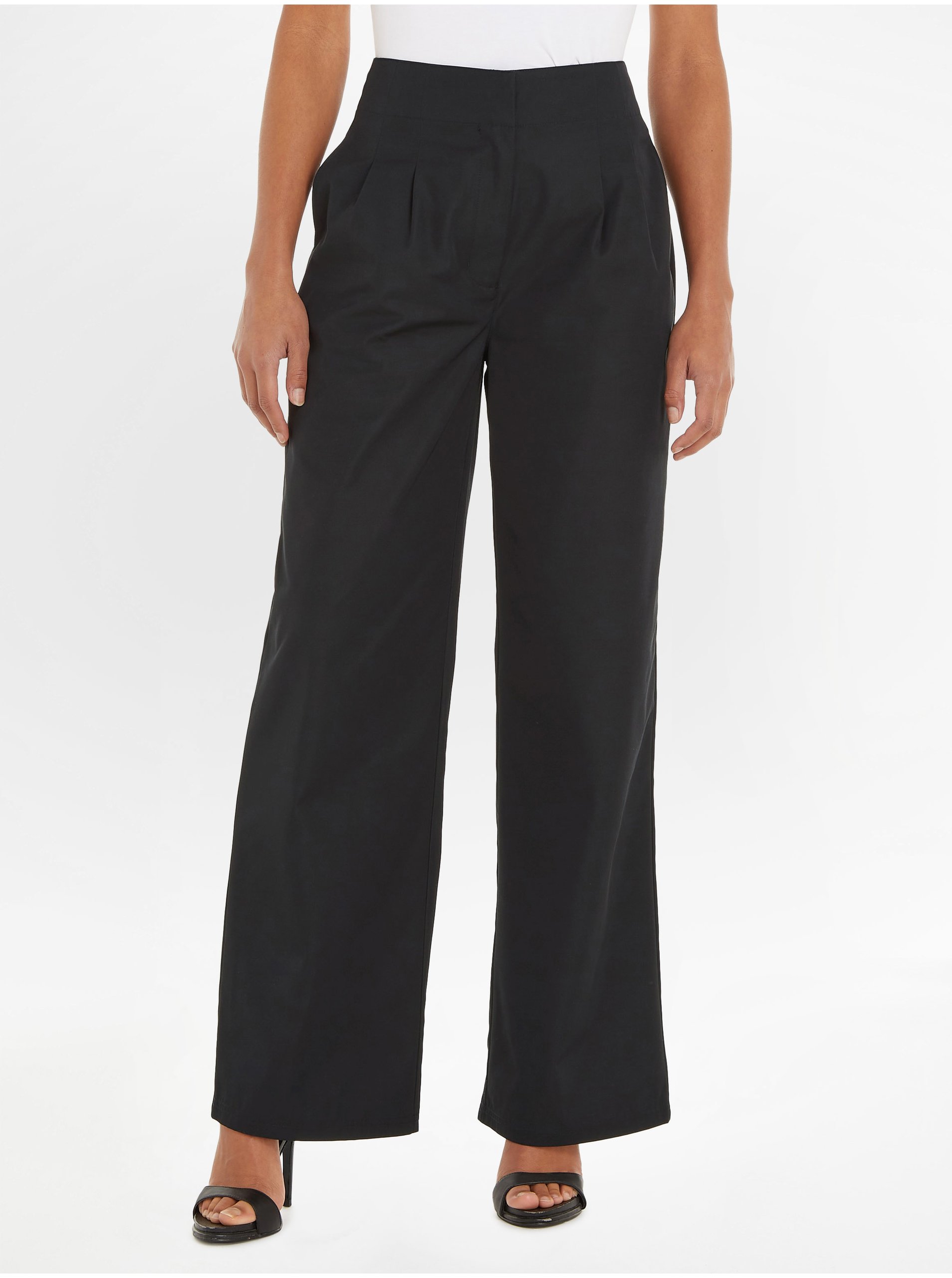 E-shop Čierne dámske široké nohavice Calvin Klein Jeans