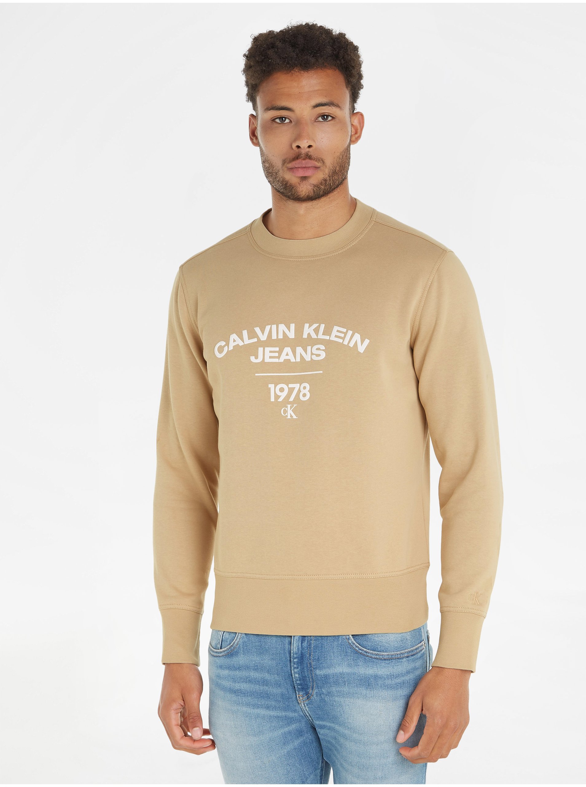 Lacno Béžový pánsky sveter Calvin Klein Jeans