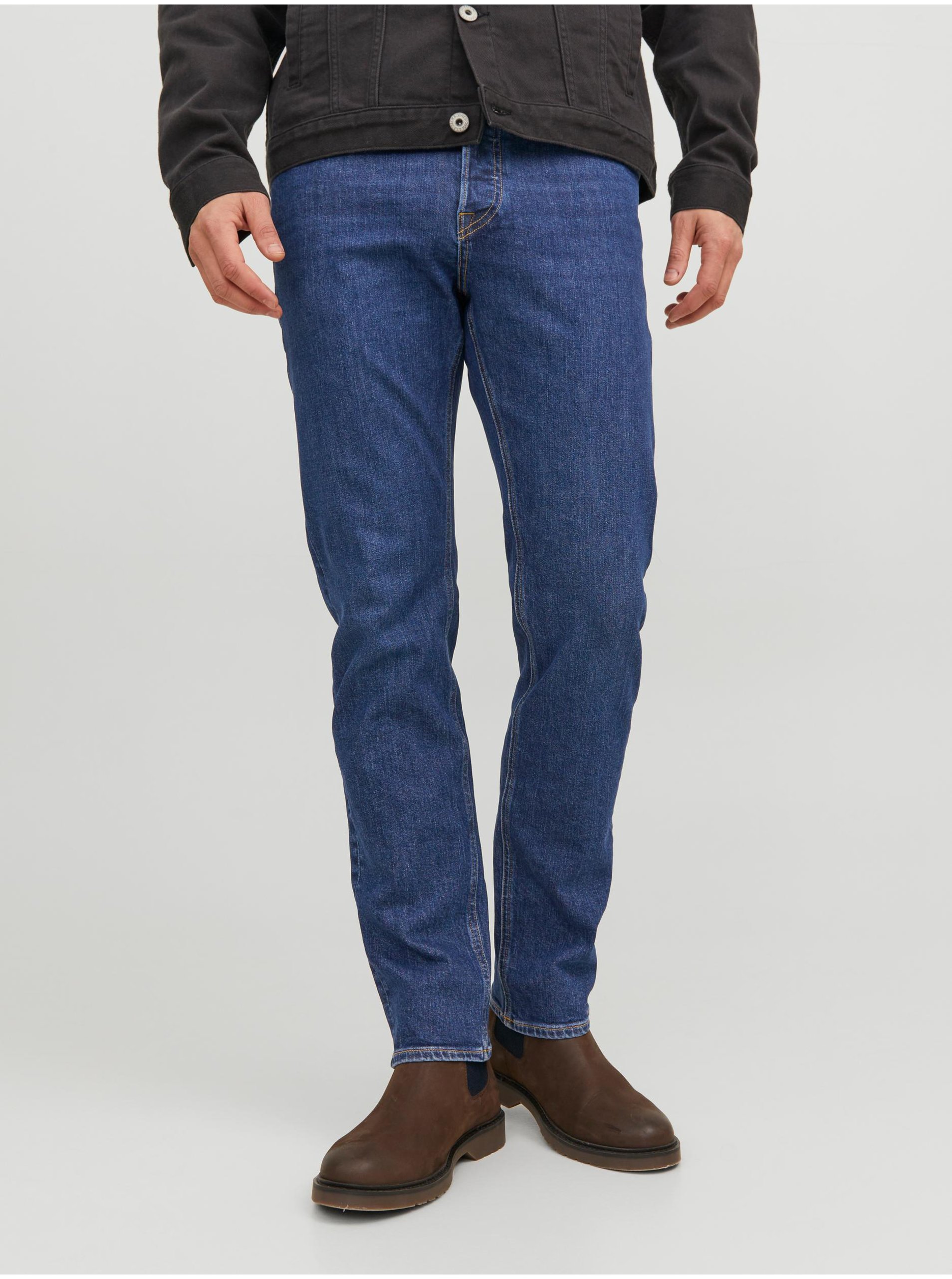 Lacno Modré pánske slim fit džínsy Jack & Jones Mike