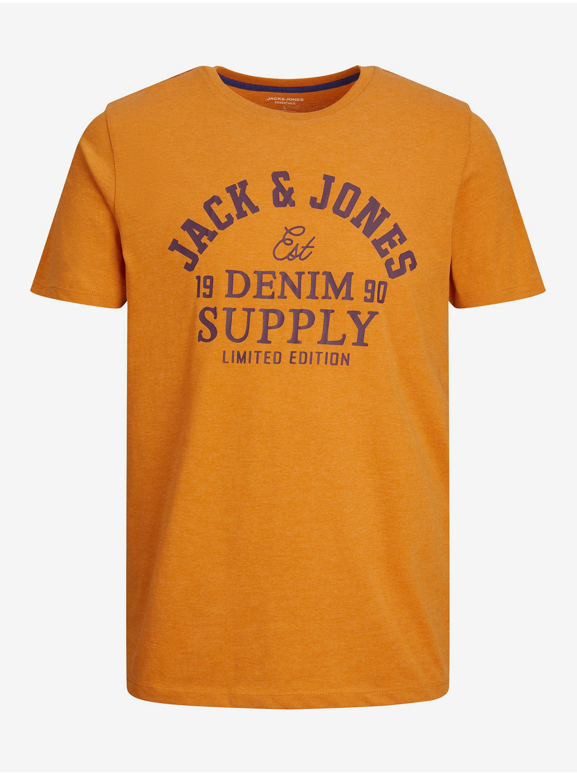 Lacno Oranžové pánske tričko Jack & Jones Logo