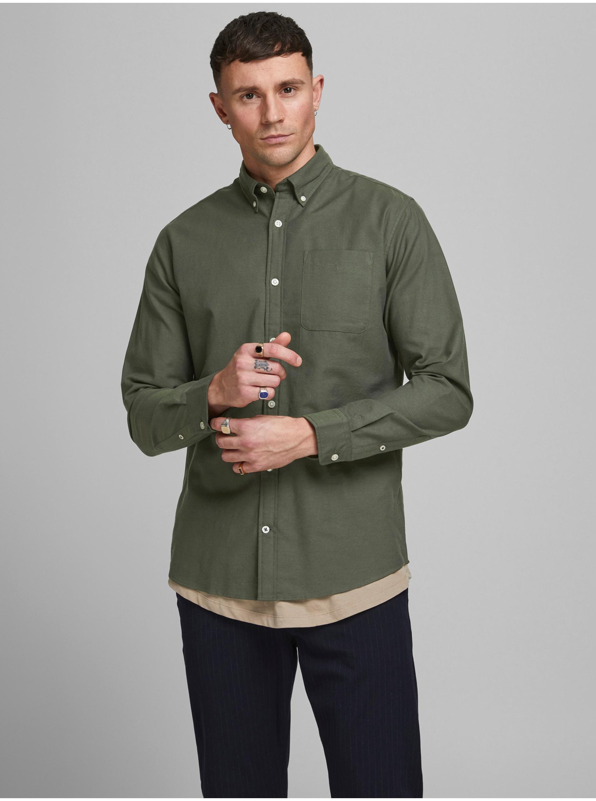 E-shop Khaki pánská svrchní košile Jack & Jones Oxford