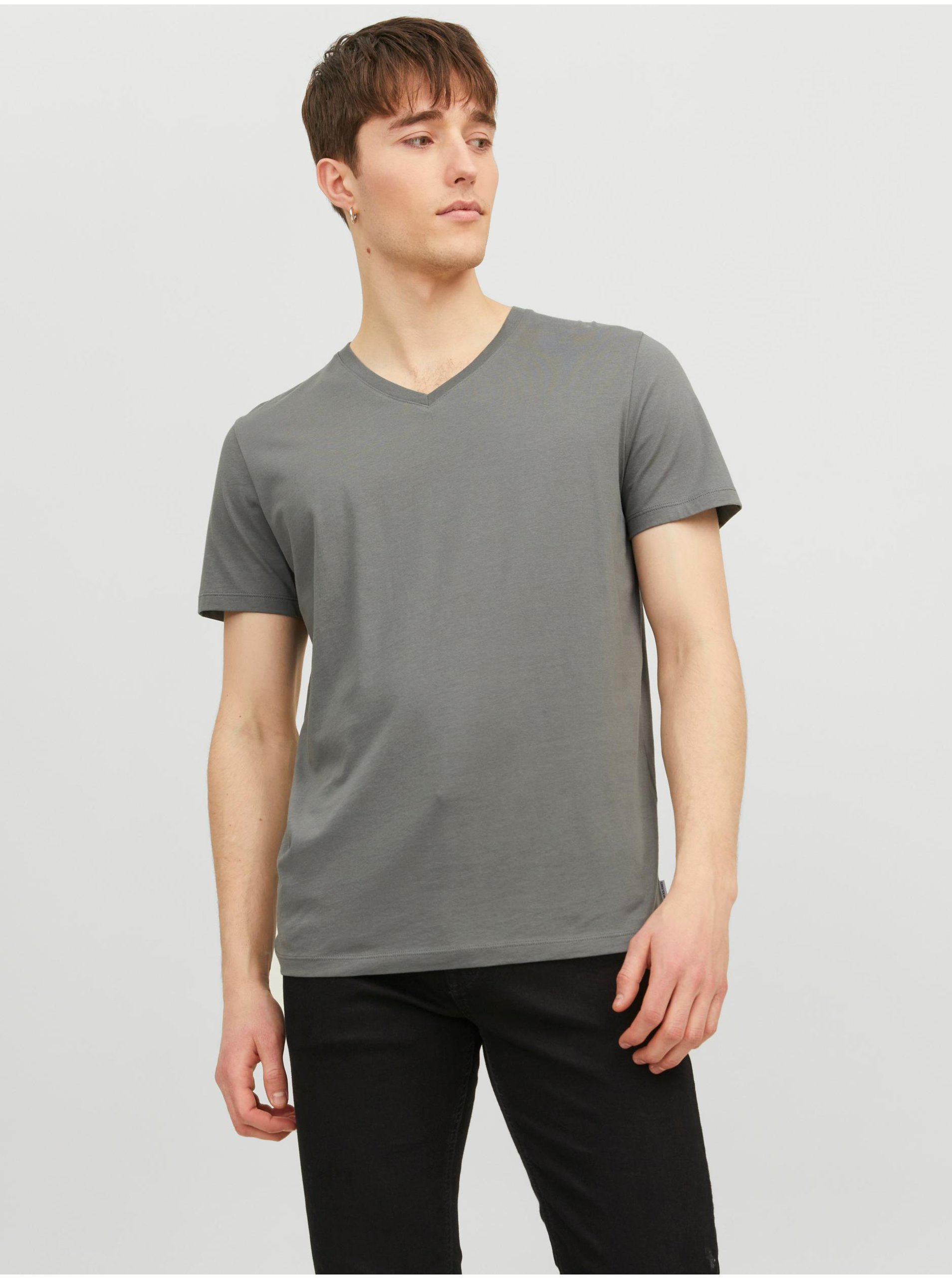 Lacno Šedé pánske basic tričko Jack & Jones Organic