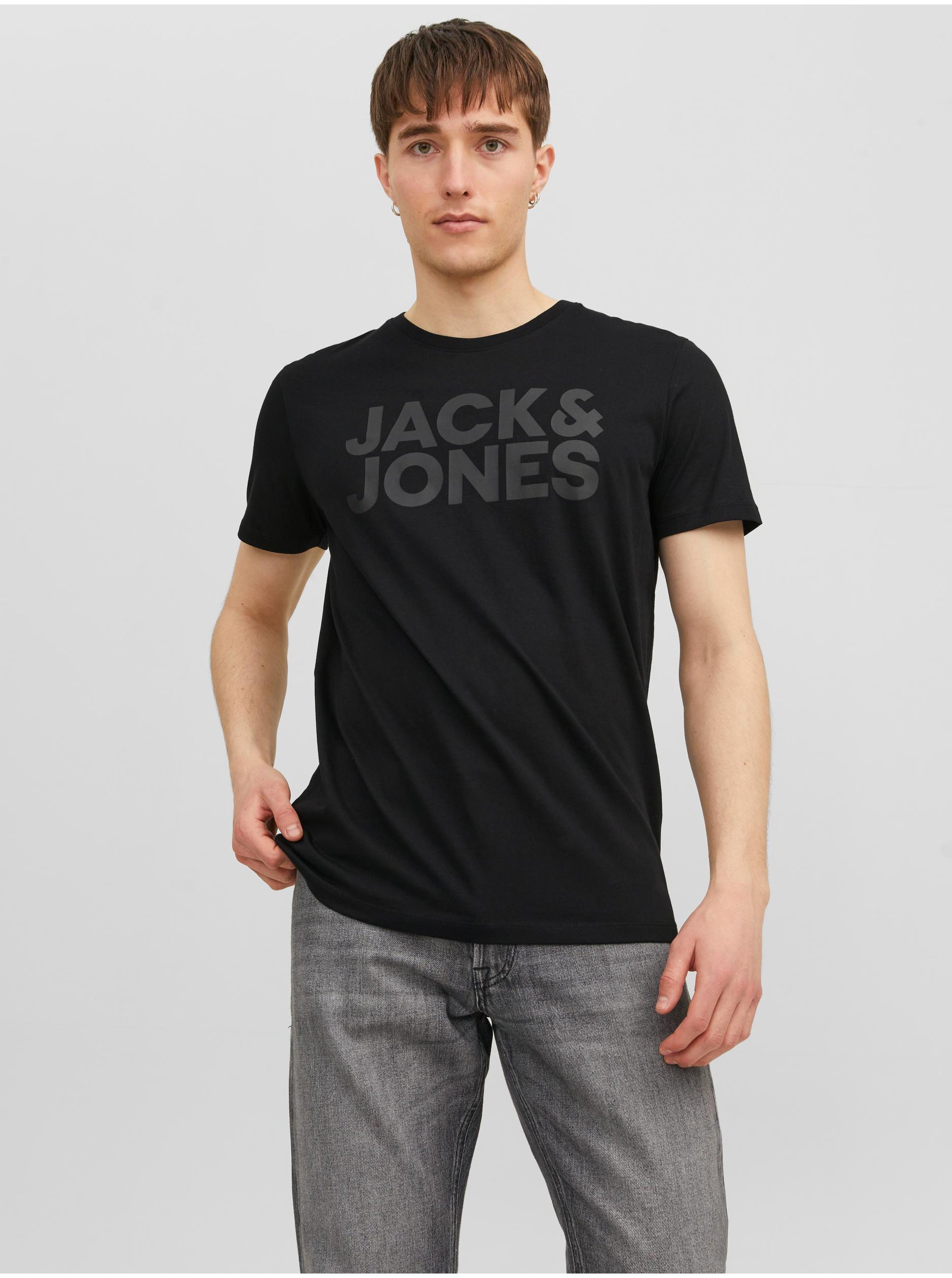 Lacno Čierne pánske tričko Jack & Jones Corp