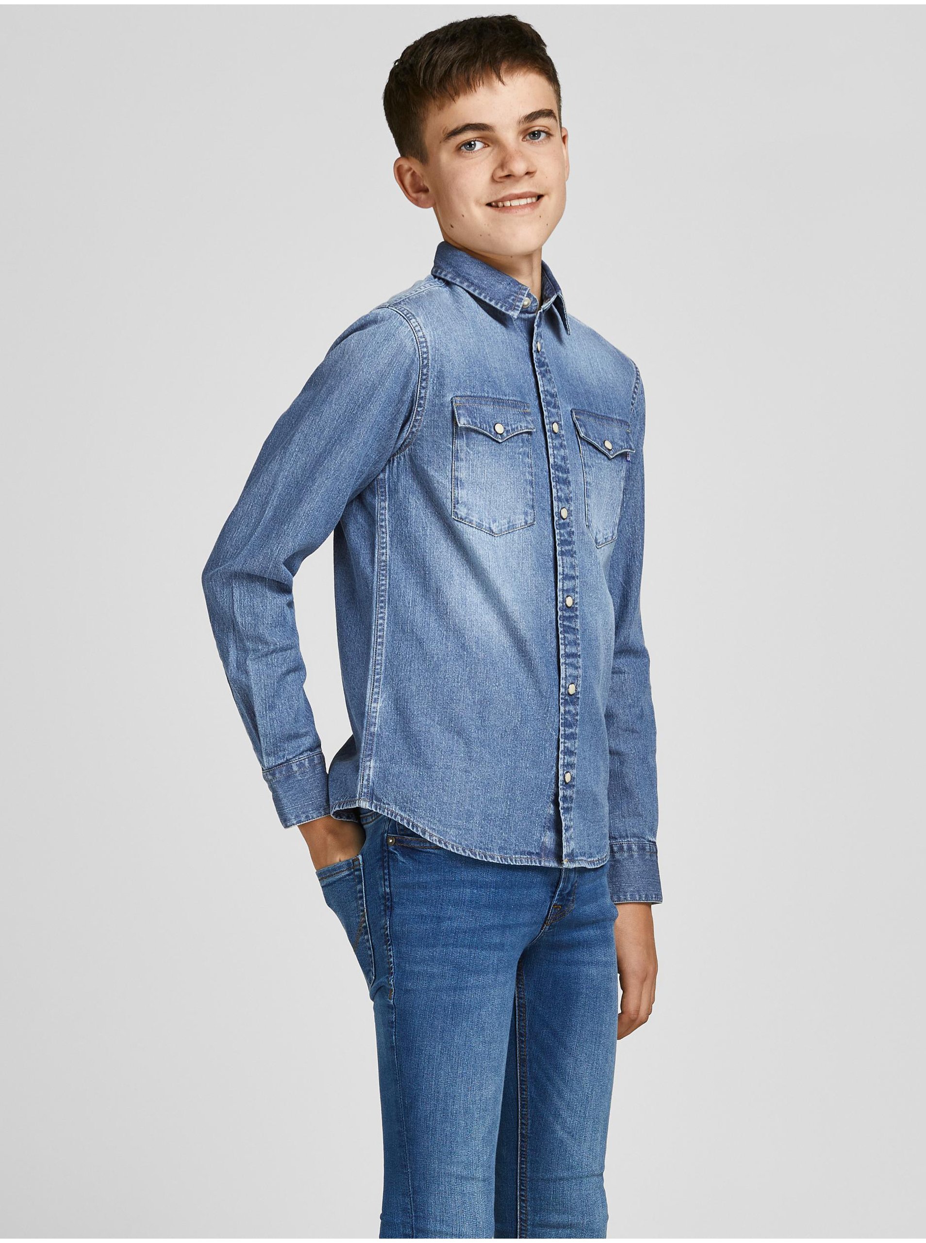 E-shop Světle modrá klučičí svrchní džínová košile Jack & Jones Sheridan