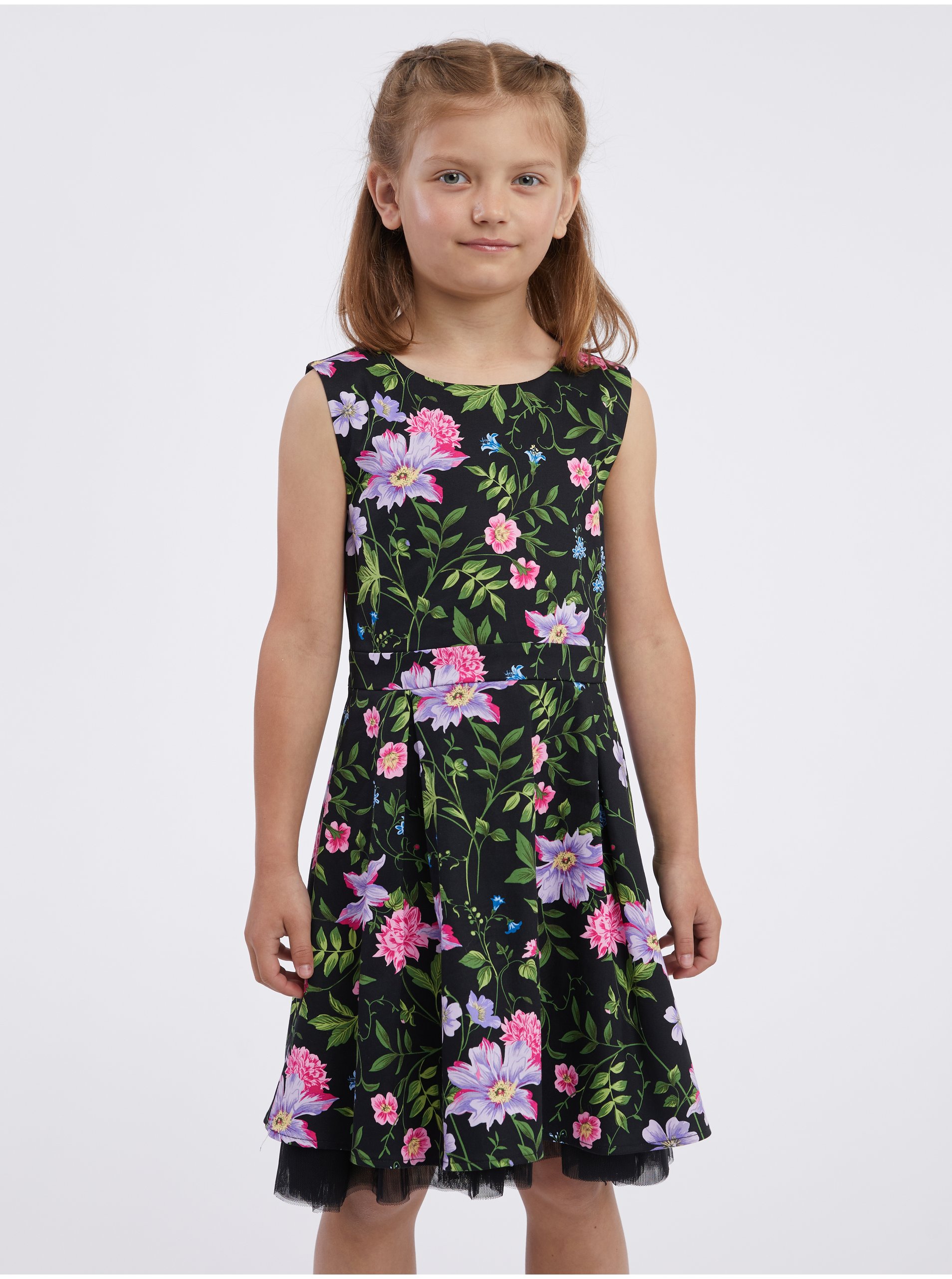 Levně Černé holčičí květované šaty ORSAY