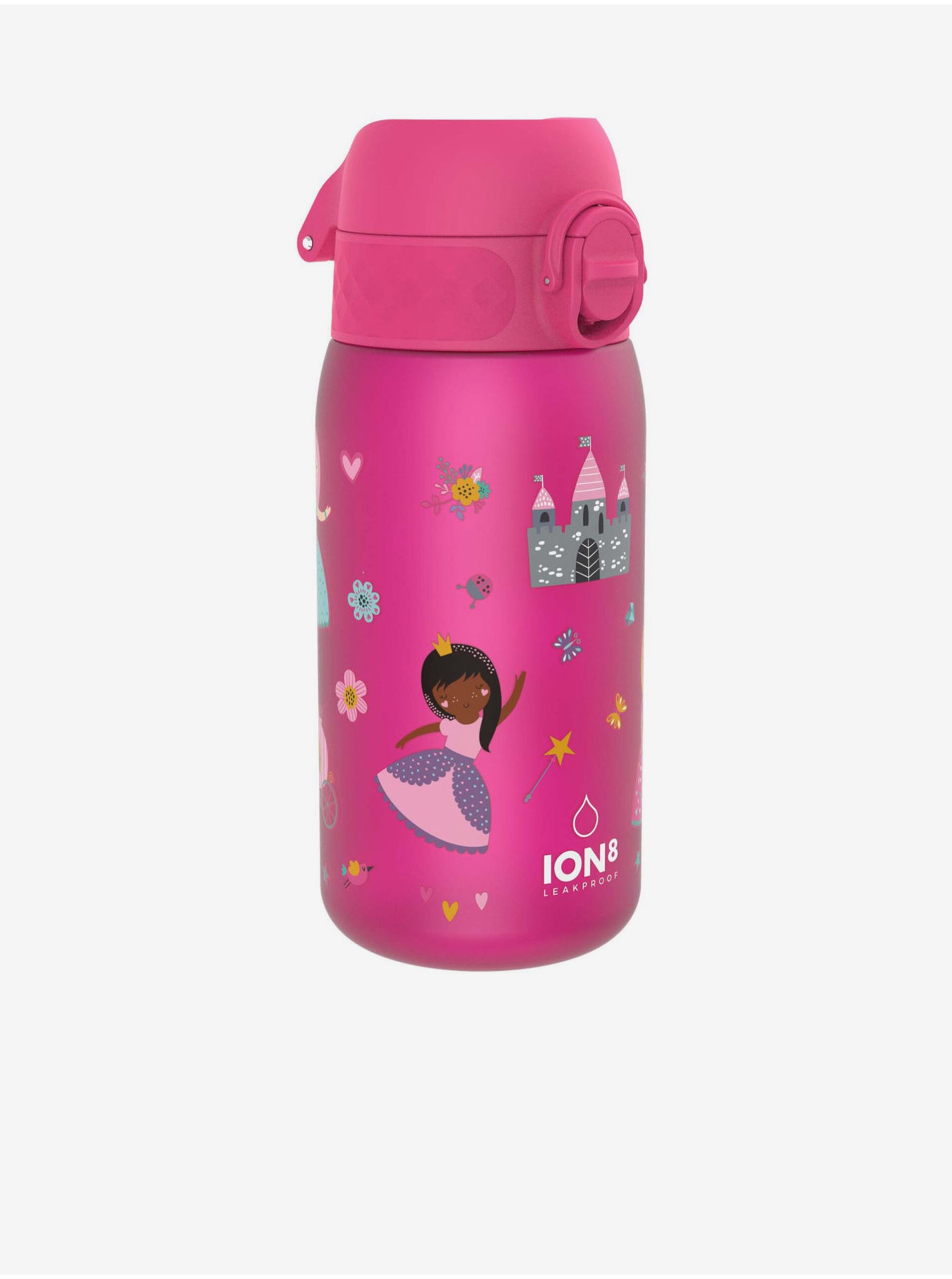 Levně Růžová holčičí vzorovaná lahev Ion8 Leak Proof Princess 350 ml