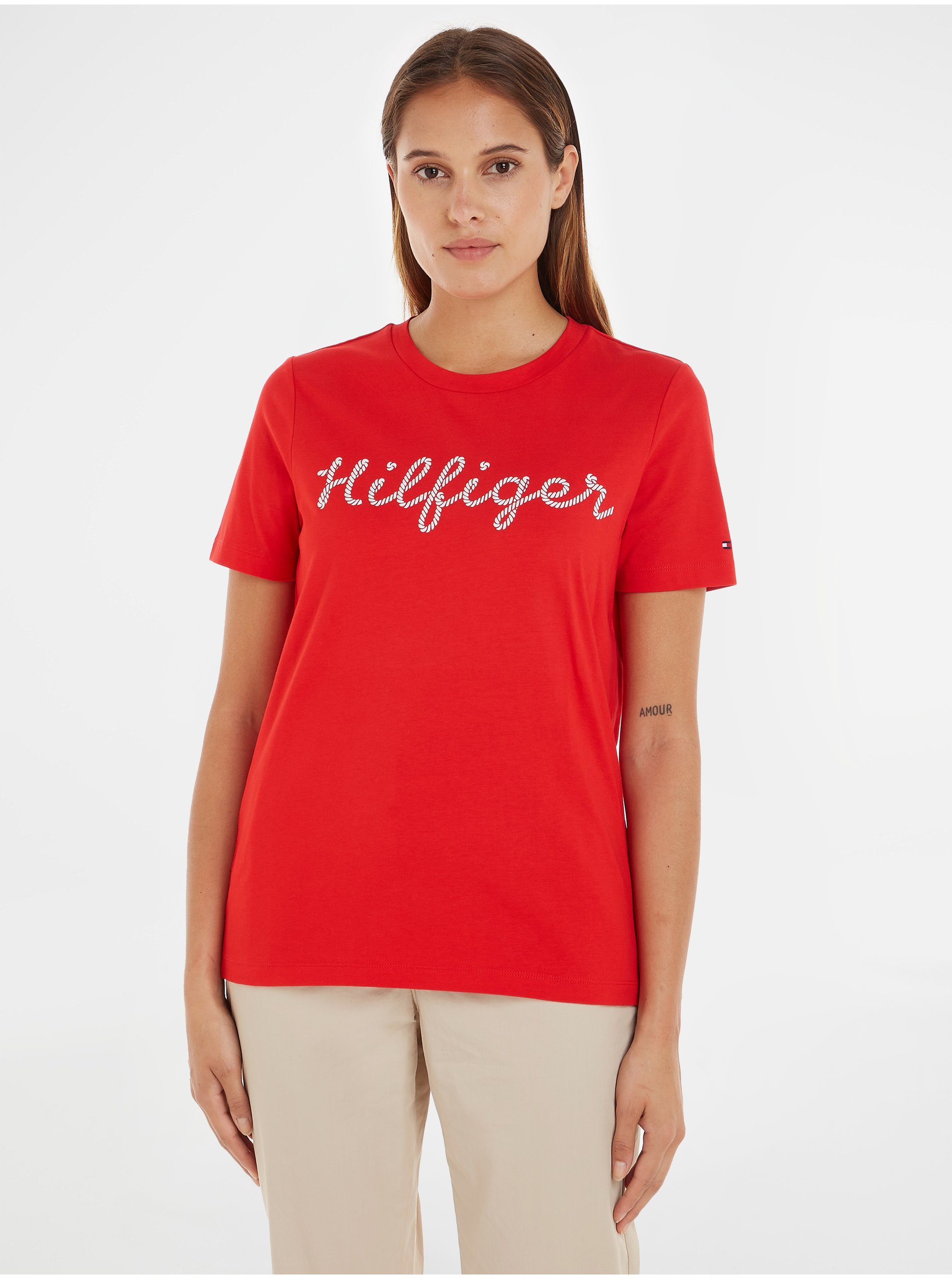 Lacno Červené dámske tričko Tommy Hilfiger