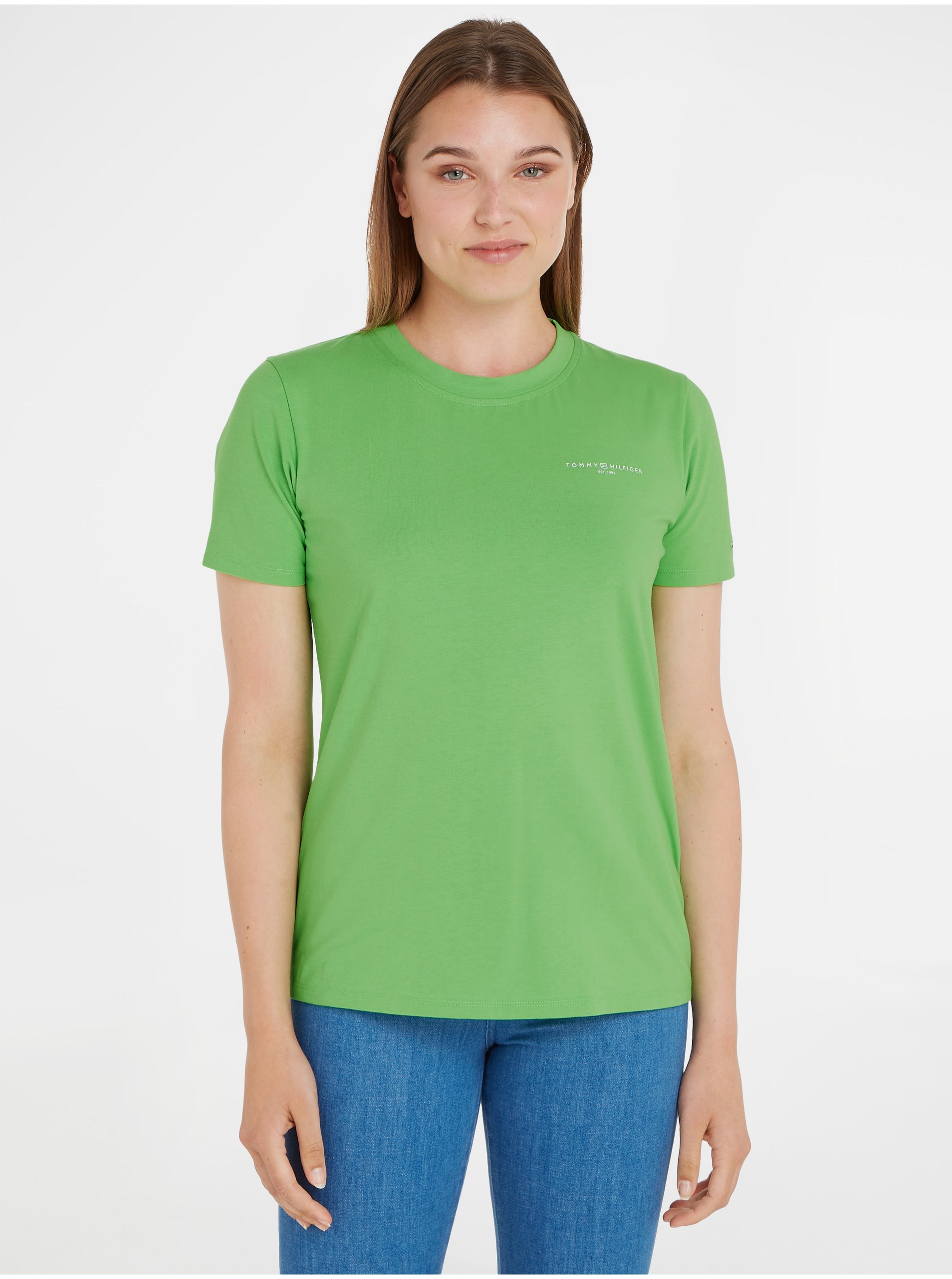 Levně Světle zelené dámské tričko Tommy Hilfiger 1985