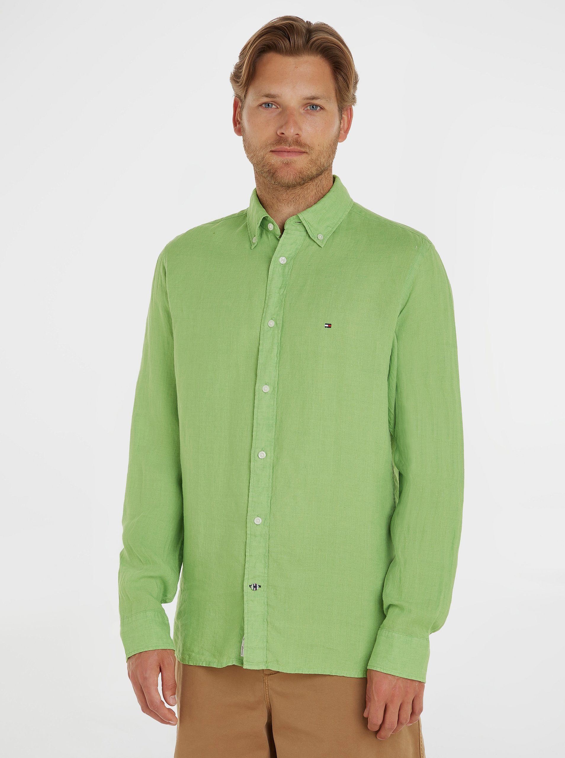 Lacno Zelená pánska košeľa Tommy Hilfiger
