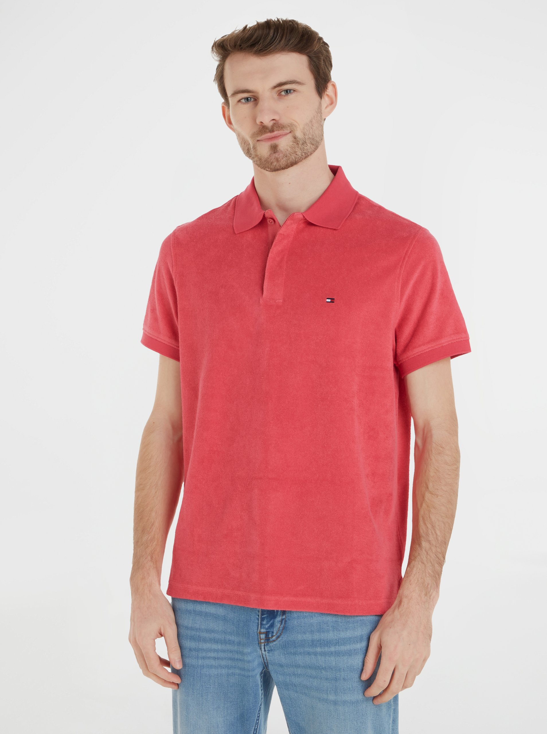 Levně Růžové pánské polo tričko Tommy Hilfiger