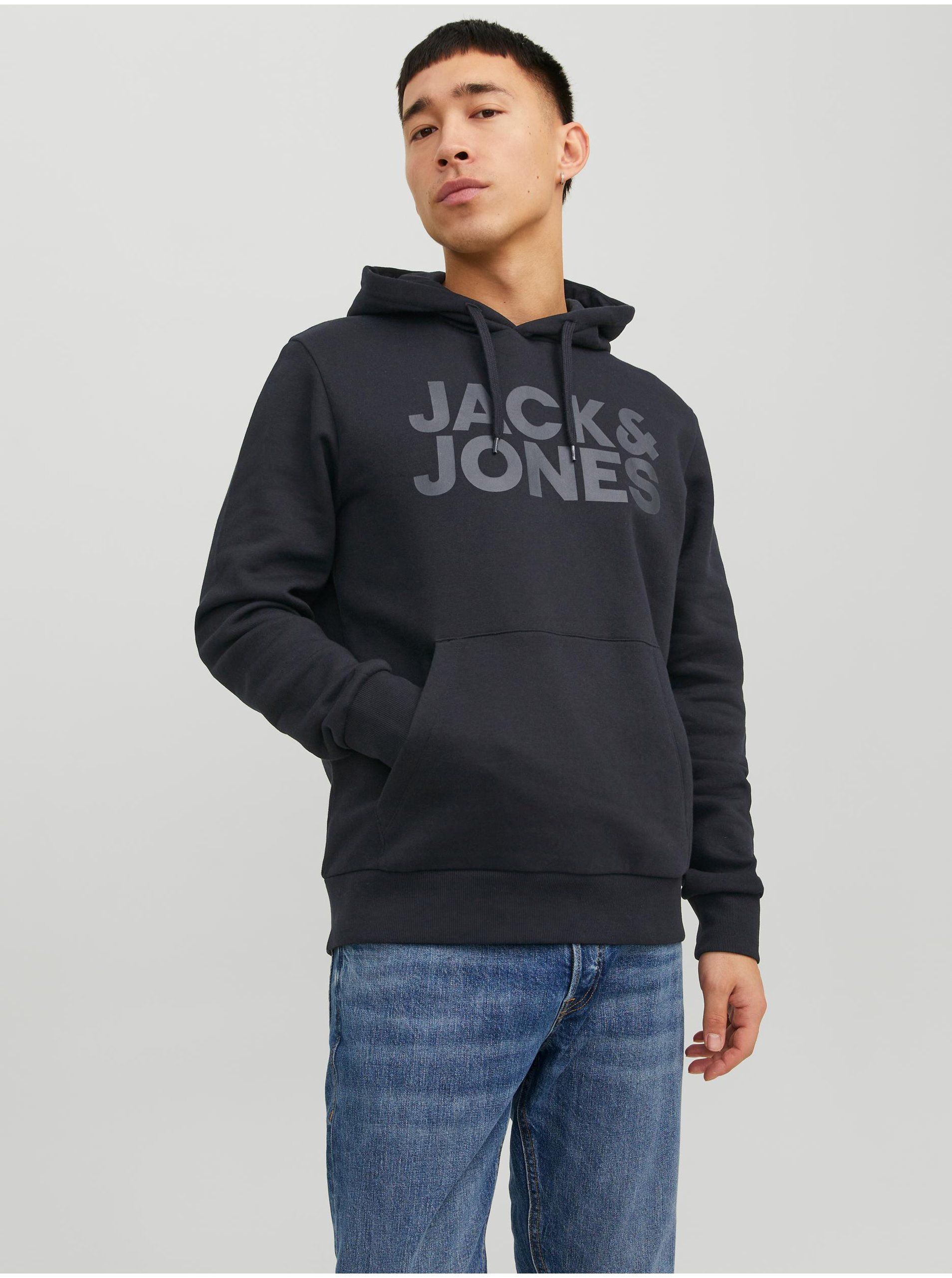 Levně Černá pánská mikina s kapucí Jack & Jones Corp