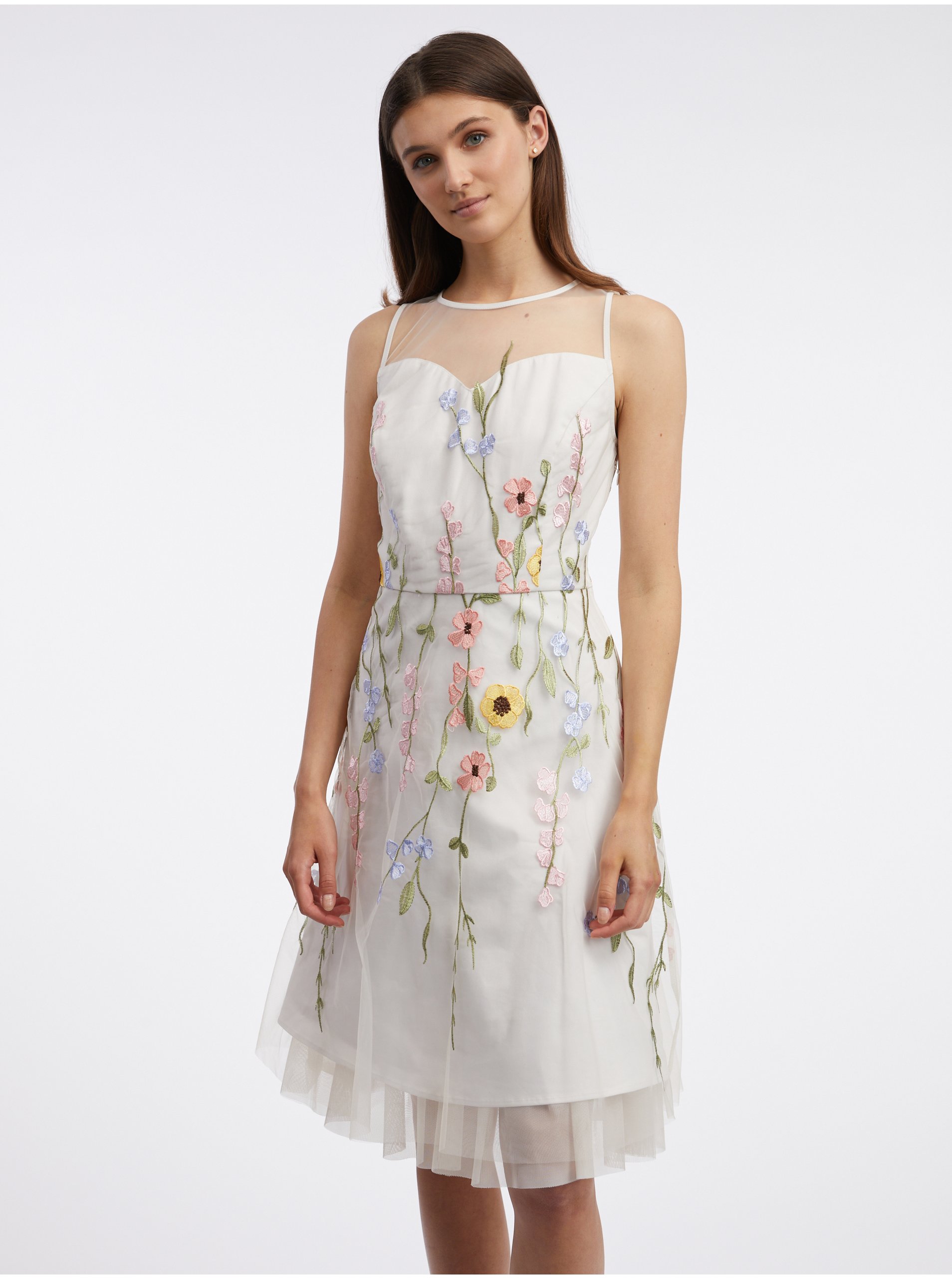 E-shop Krémové dámské květované šaty ke kolenům ORSAY