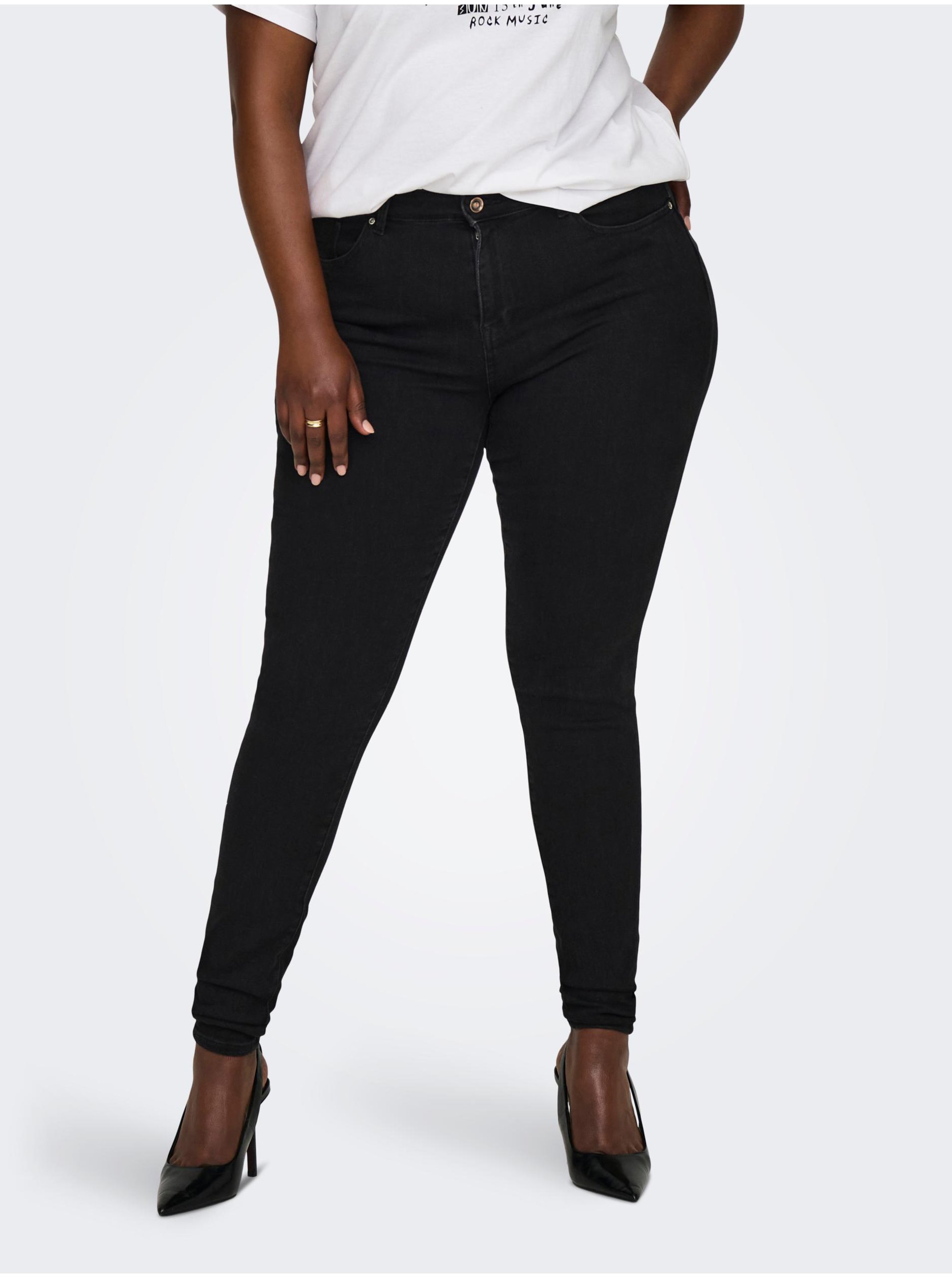 Lacno Čierne dámske skinny fit džínsy ONLY CARMAKOMA Power