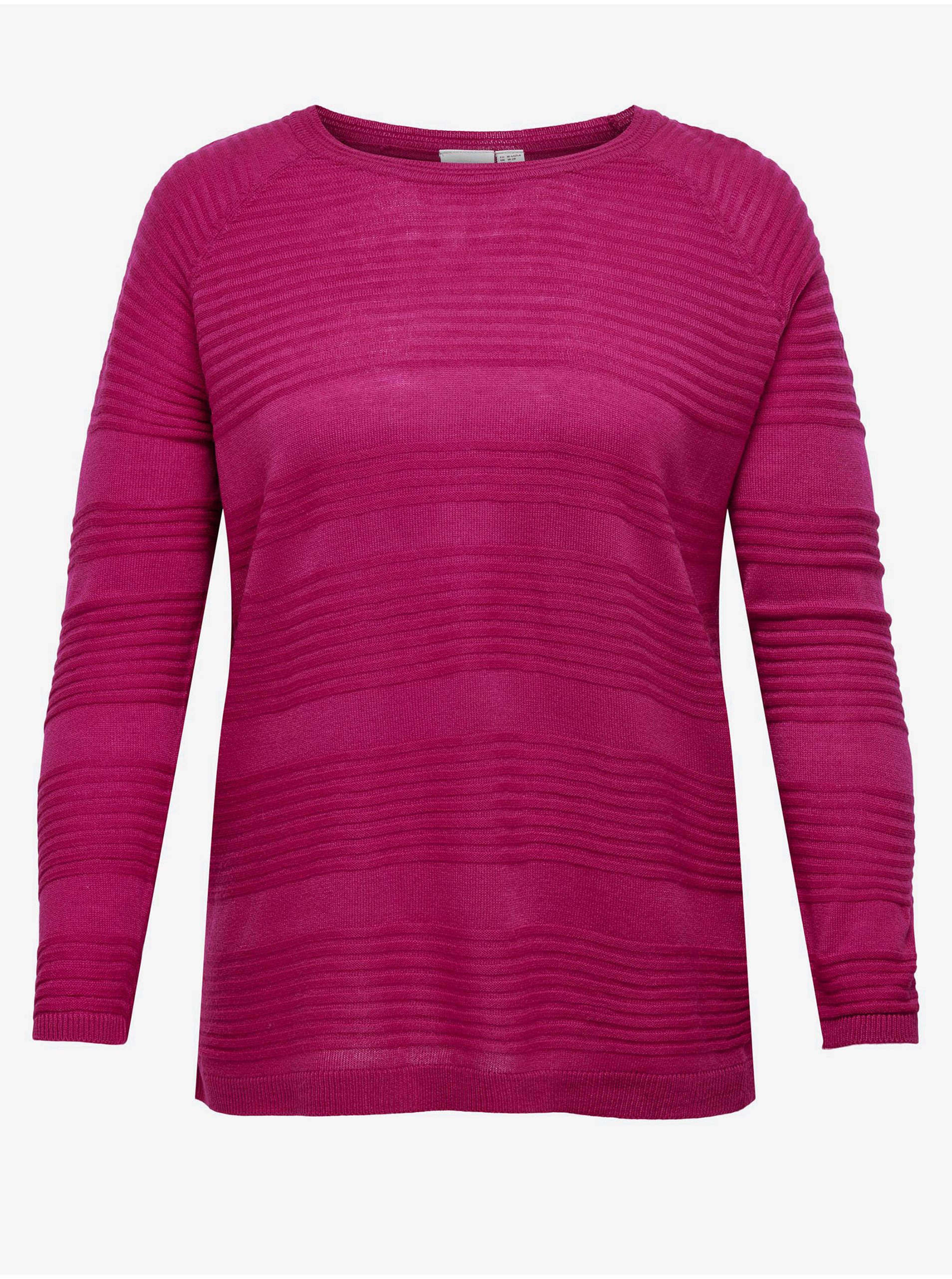 E-shop Tmavo ružový dámsky rebrovaný sveter ONLY CARMAKOMA Airplain