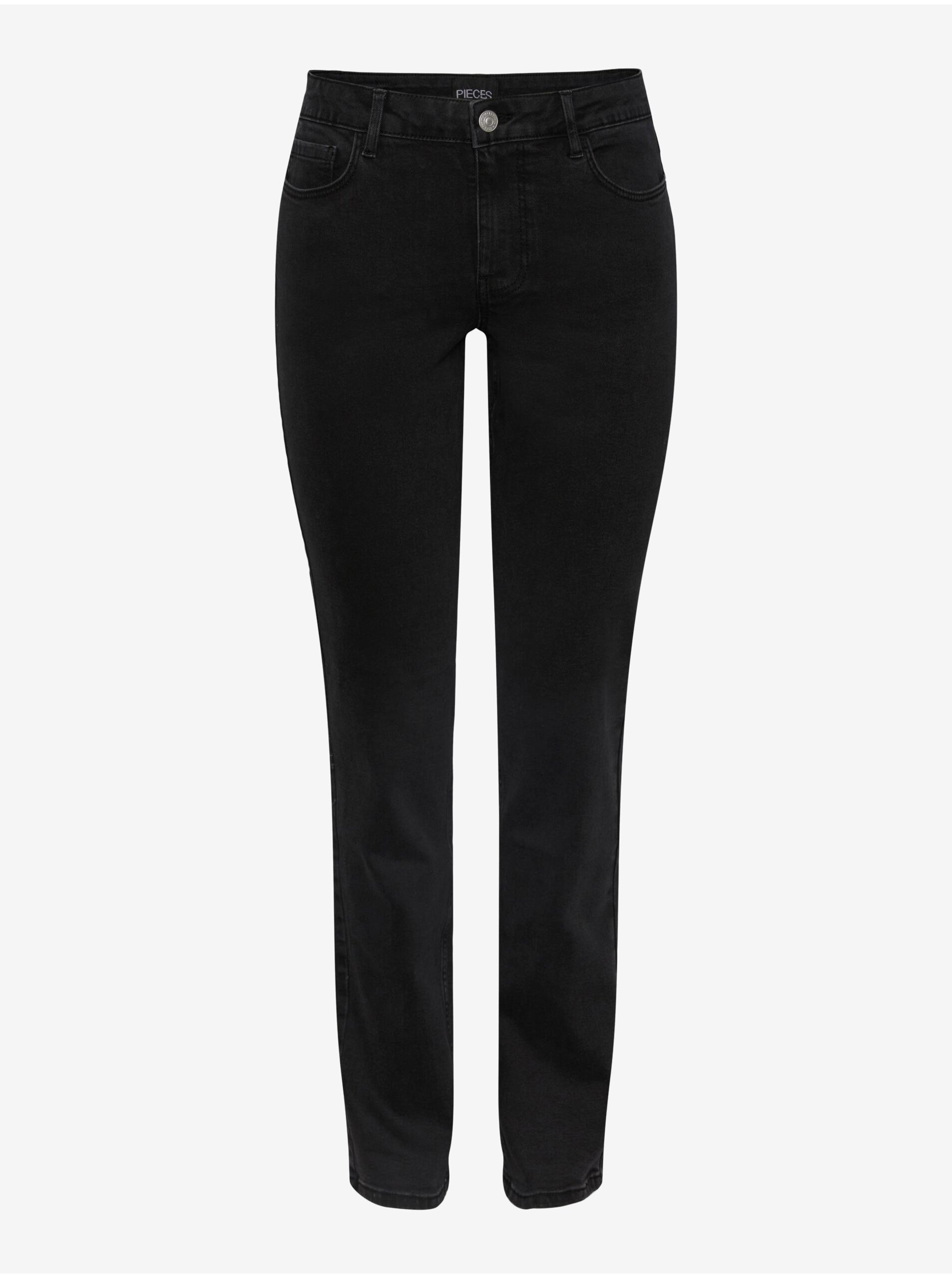 Lacno Čierne dámske straight fit džínsy Pieces Kesia