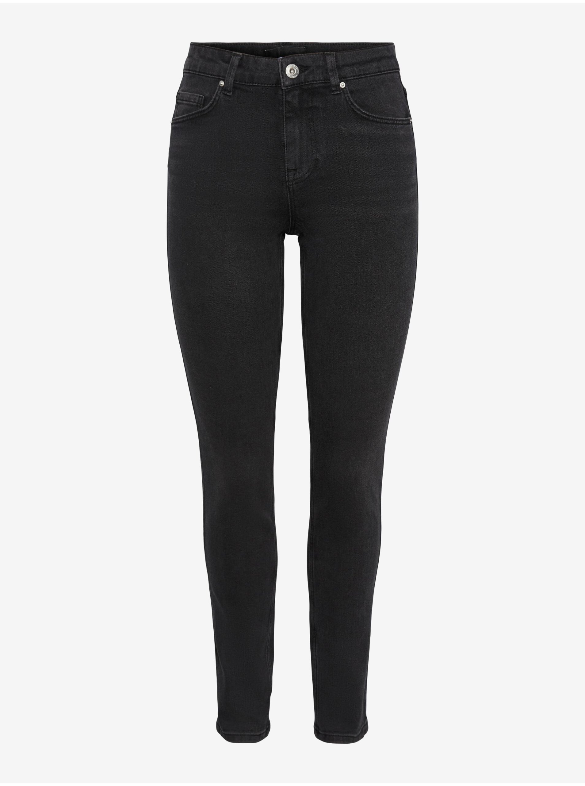 E-shop Tmavě šedé dámské slim fit džíny Pieces Nunna