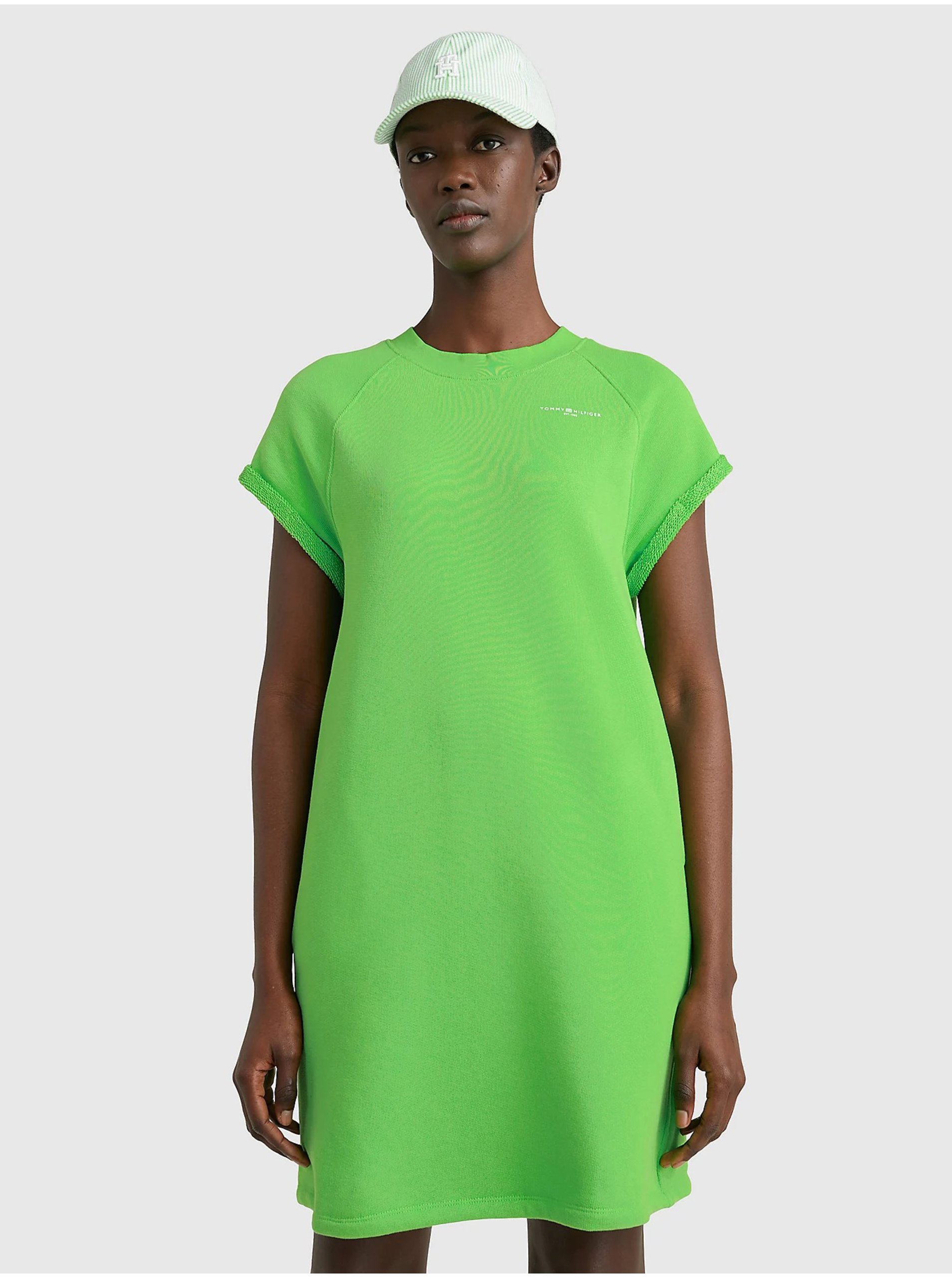 E-shop Světle zelené dámské mikinové šaty s kapsami Tommy Hilfiger 1985