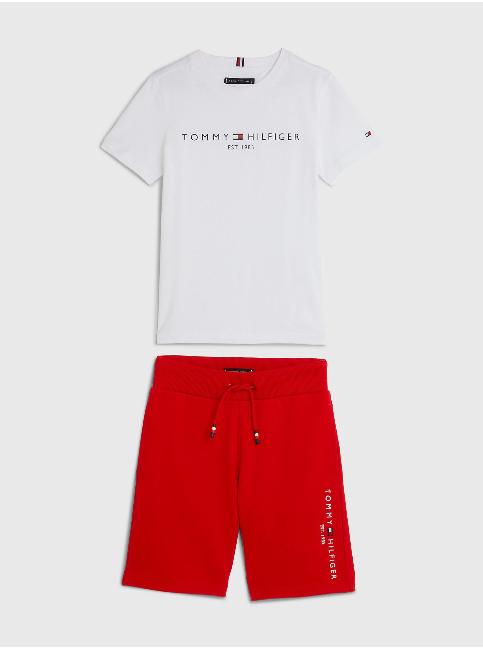 Levně Sada klučičího trička a kraťasů v bílé a červené barvě Tommy Hilfiger