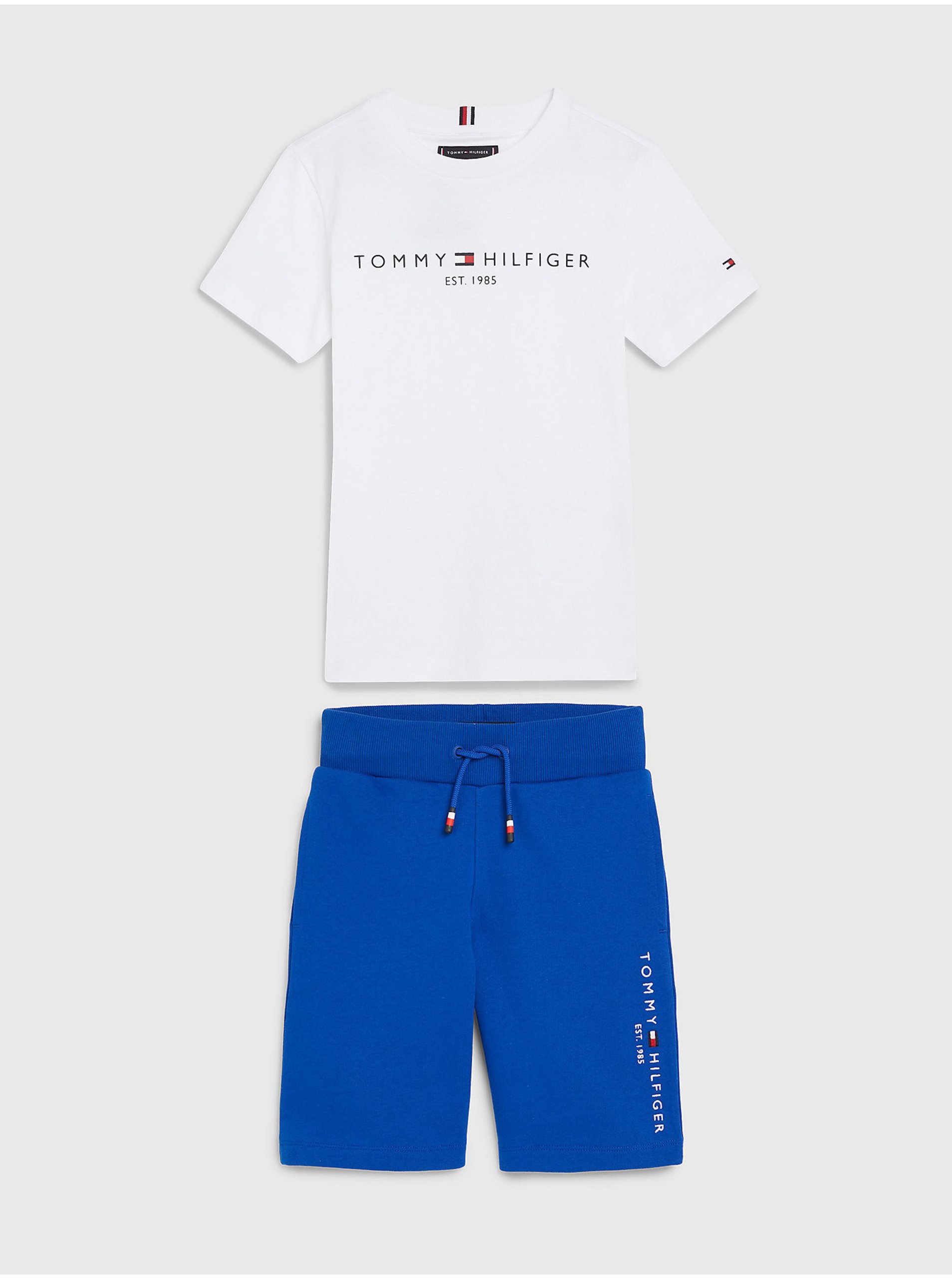 Levně Sada klučičího trička a kraťasů v bílé a modré barvě Tommy Hilfiger