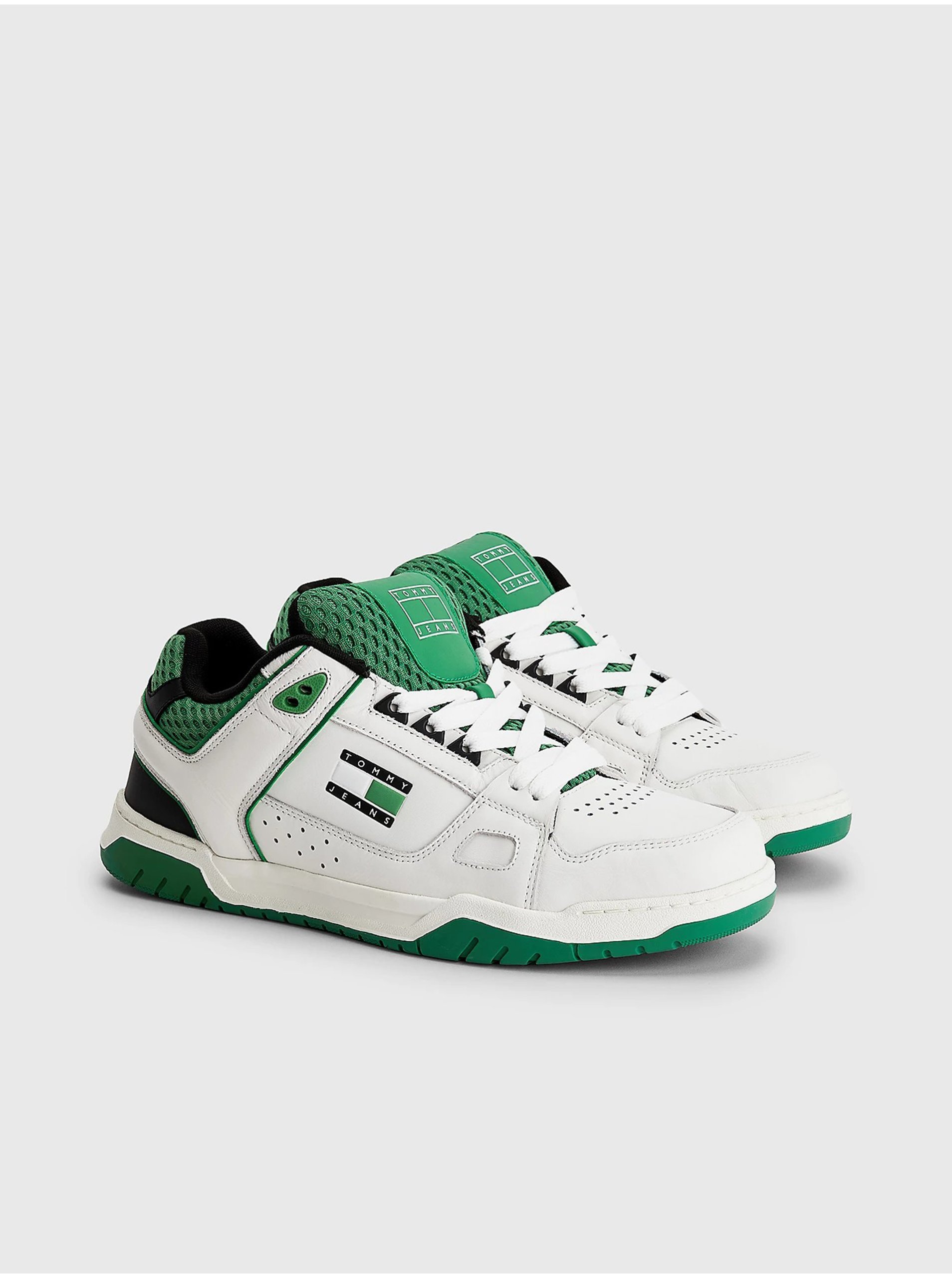 Levně Zeleno-bílé pánské kožené tenisky Tommy Jeans