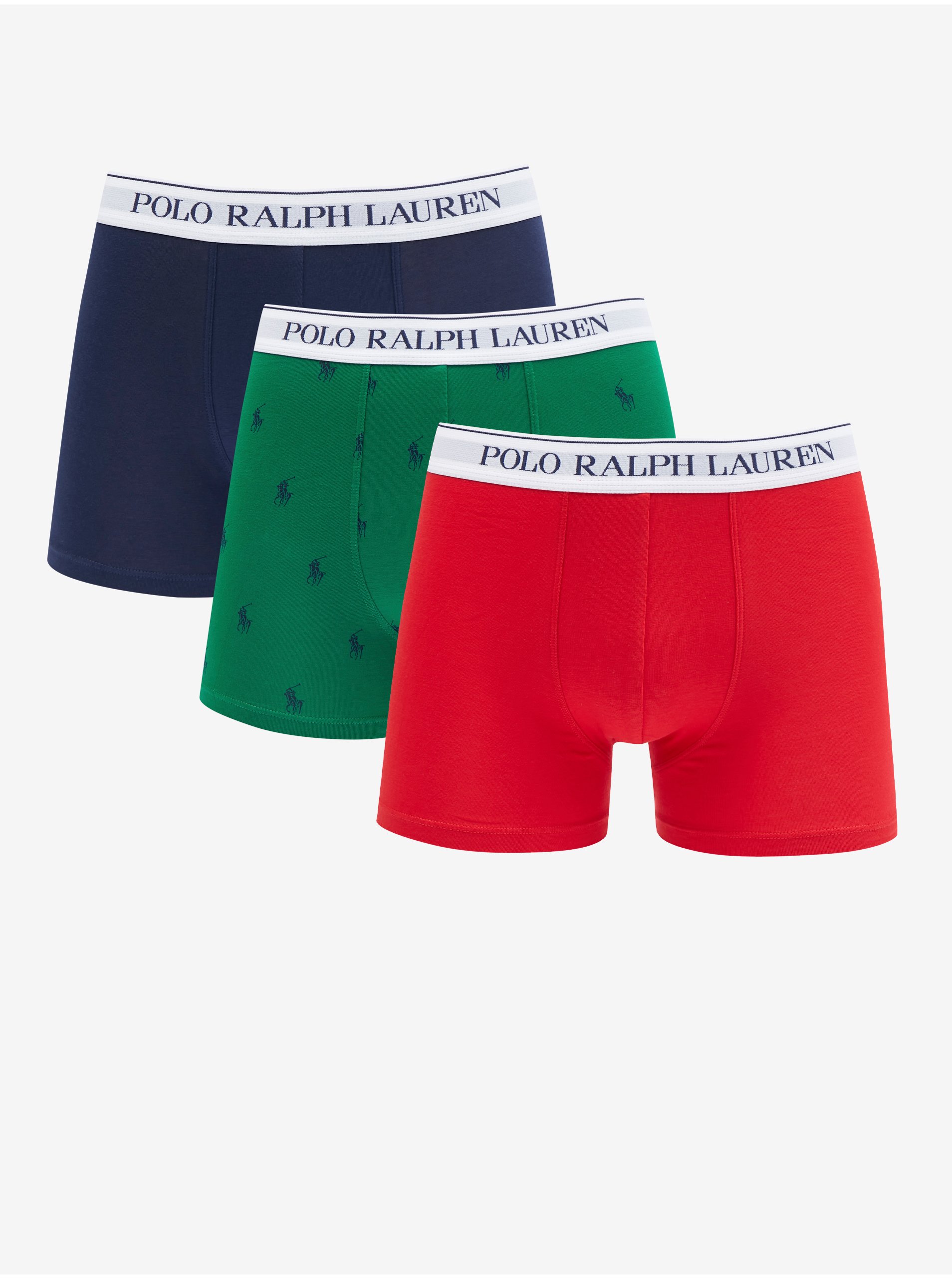Lacno Súprava troch pánskych boxeriek v červenej, zelenej a tmavo modrej farbe Ralph Lauren