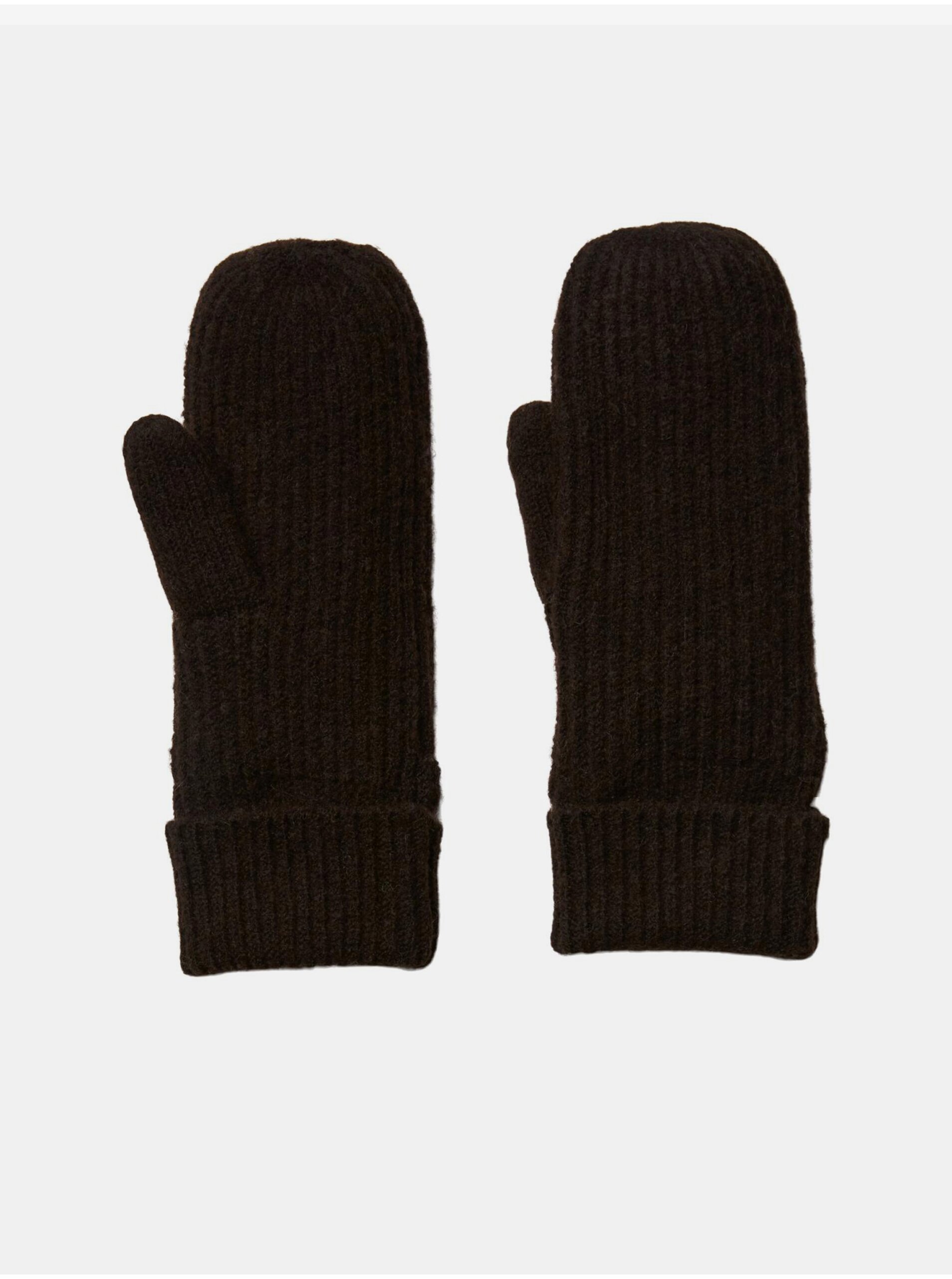 E-shop Tmavo hnedé dámske rukavice s prímesou kašmíru Pieces Noella