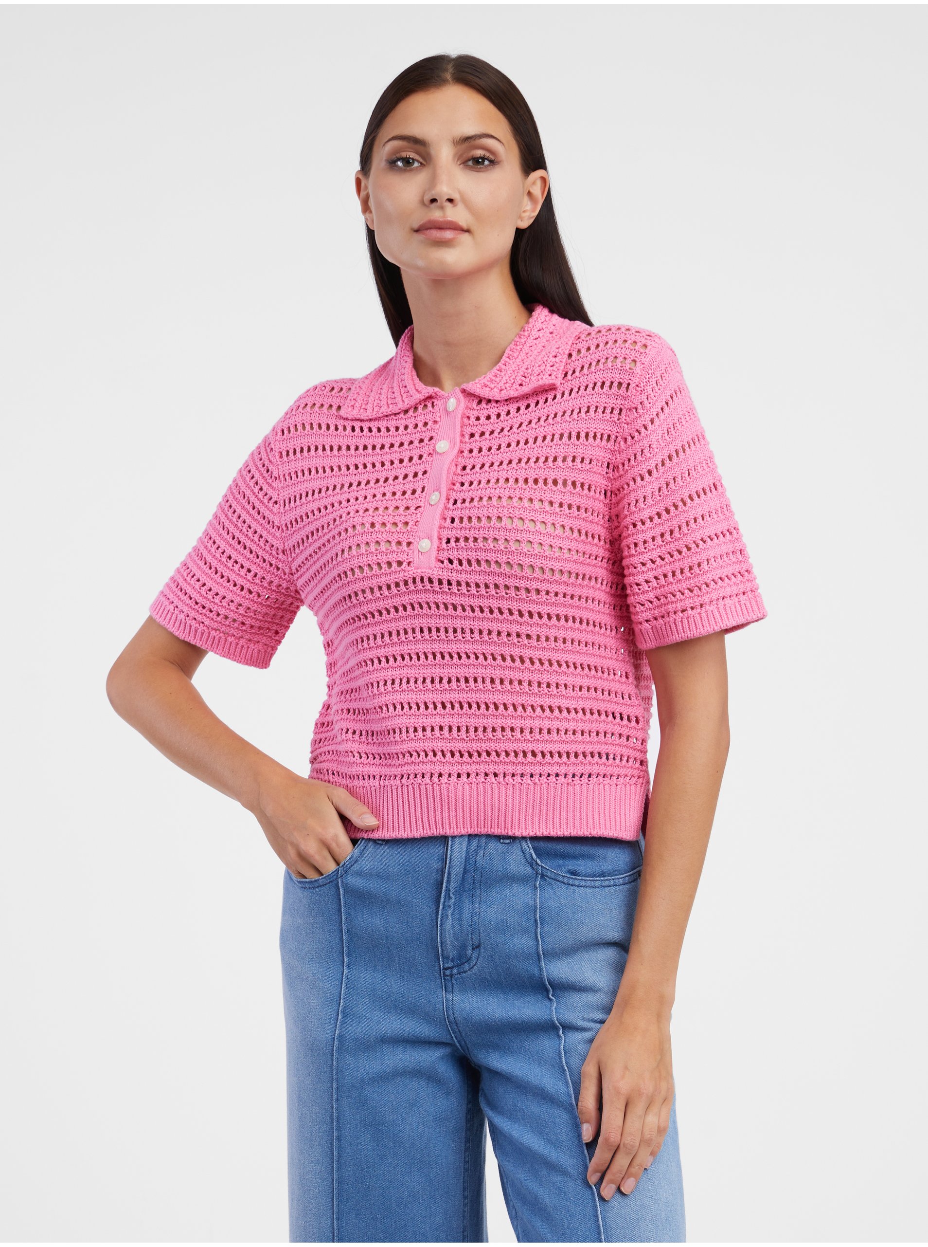 E-shop Růžový dámský svetr s krátkým rukávem Tom Tailor Denim