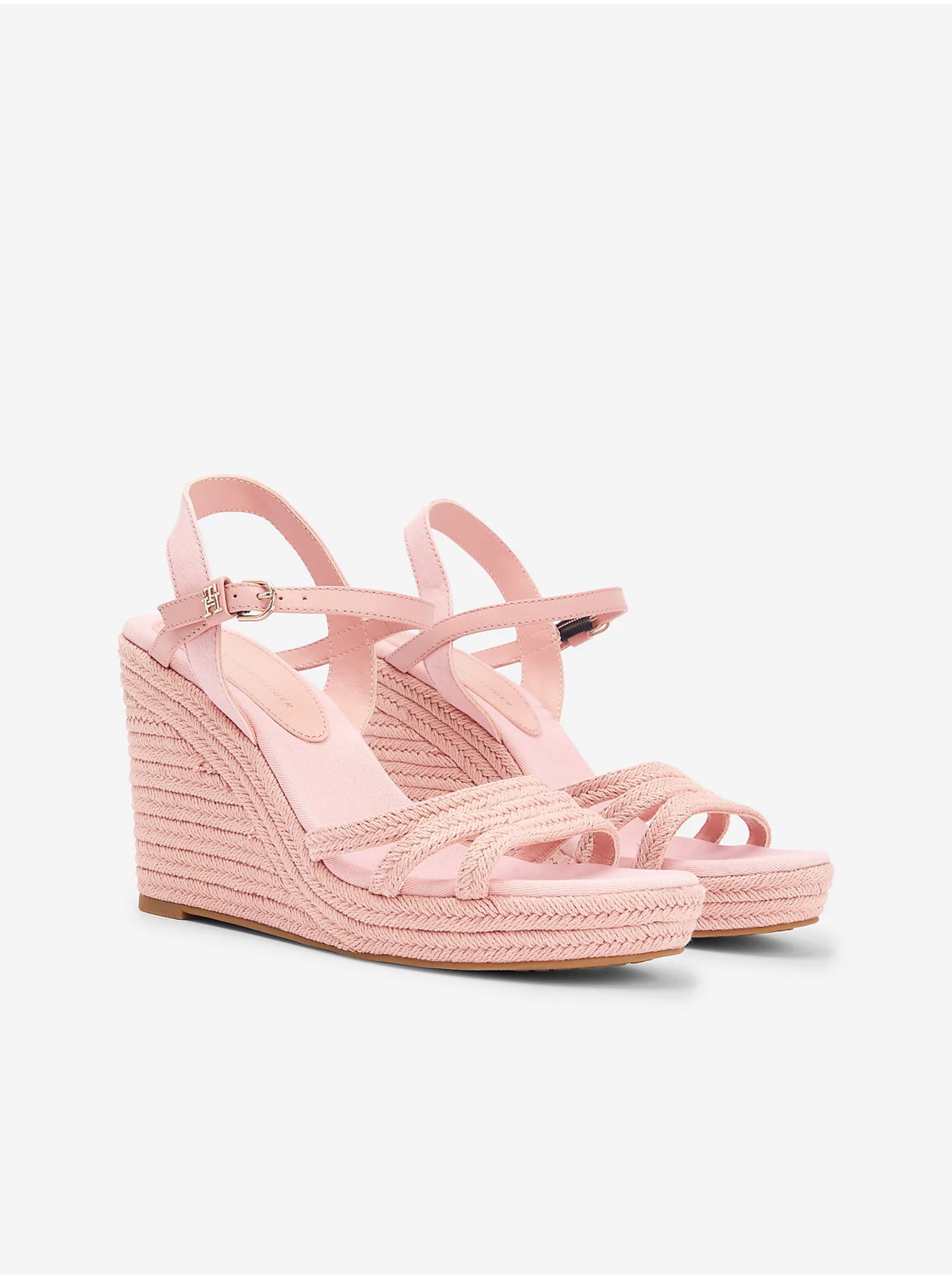 Levně Světle růžové dámské sandály na klínku s koženými detaily Tommy Hilfiger