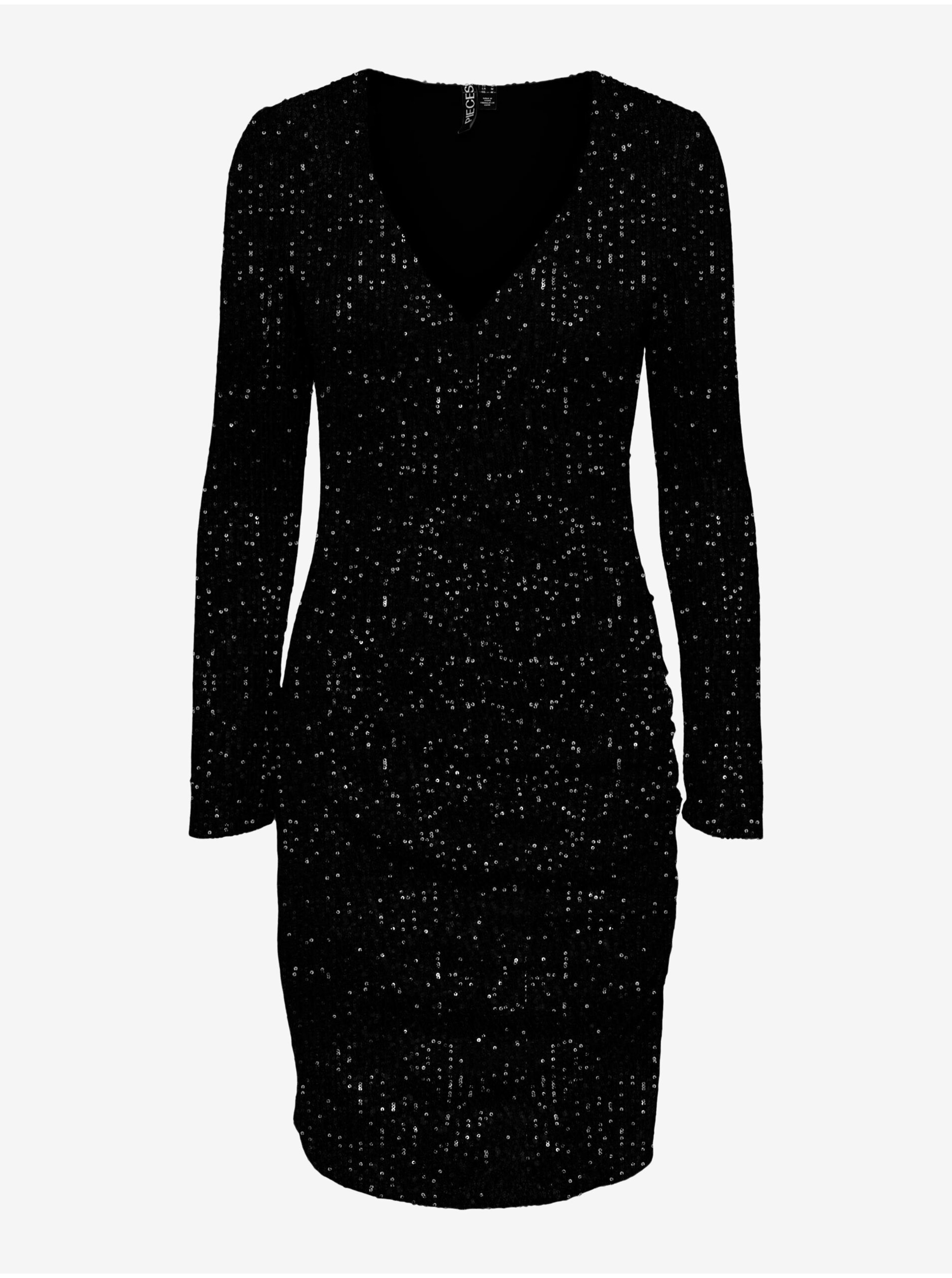 Lacno Čierne dámske flitrové šaty Pieces Delphia