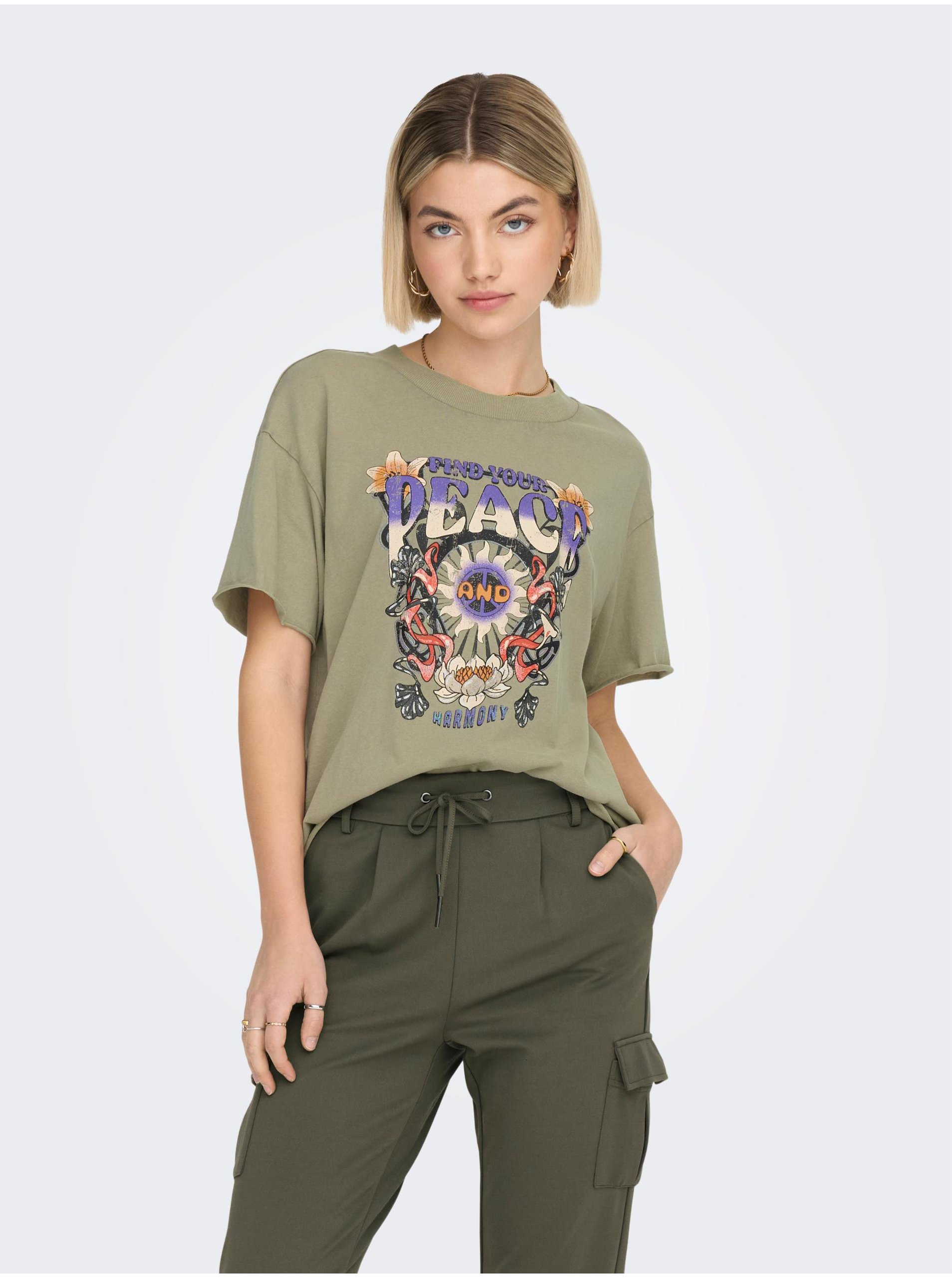 E-shop Khaki dámské tričko ONLY Lucy