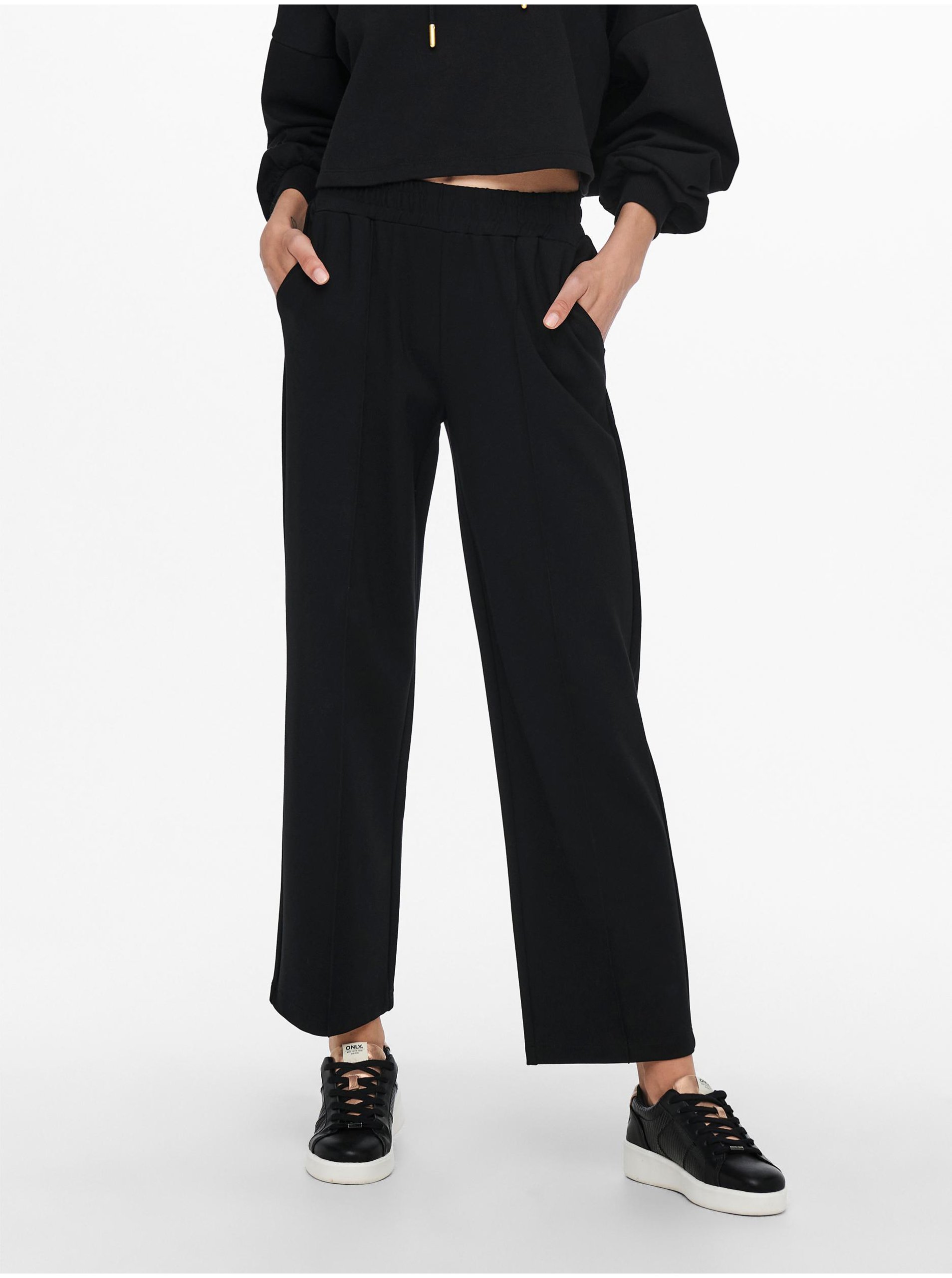 E-shop Černé dámské široké kalhoty ONLY Pop