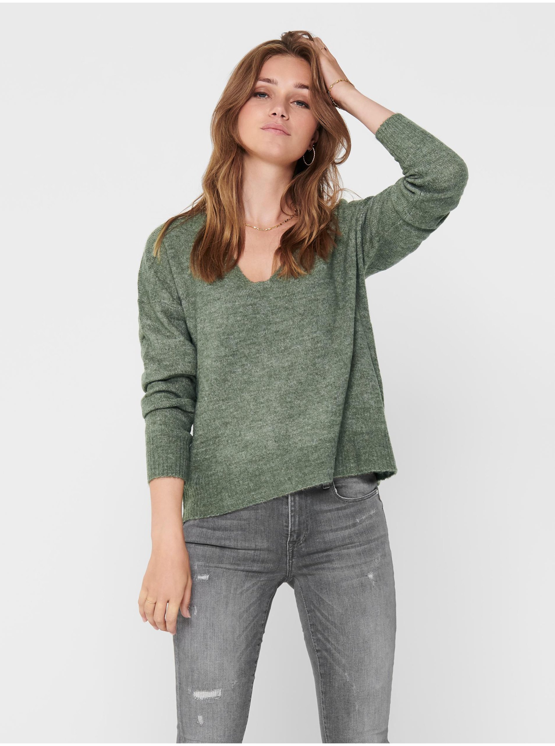 E-shop Zelený dámsky melírovaný sveter JDY Elanora